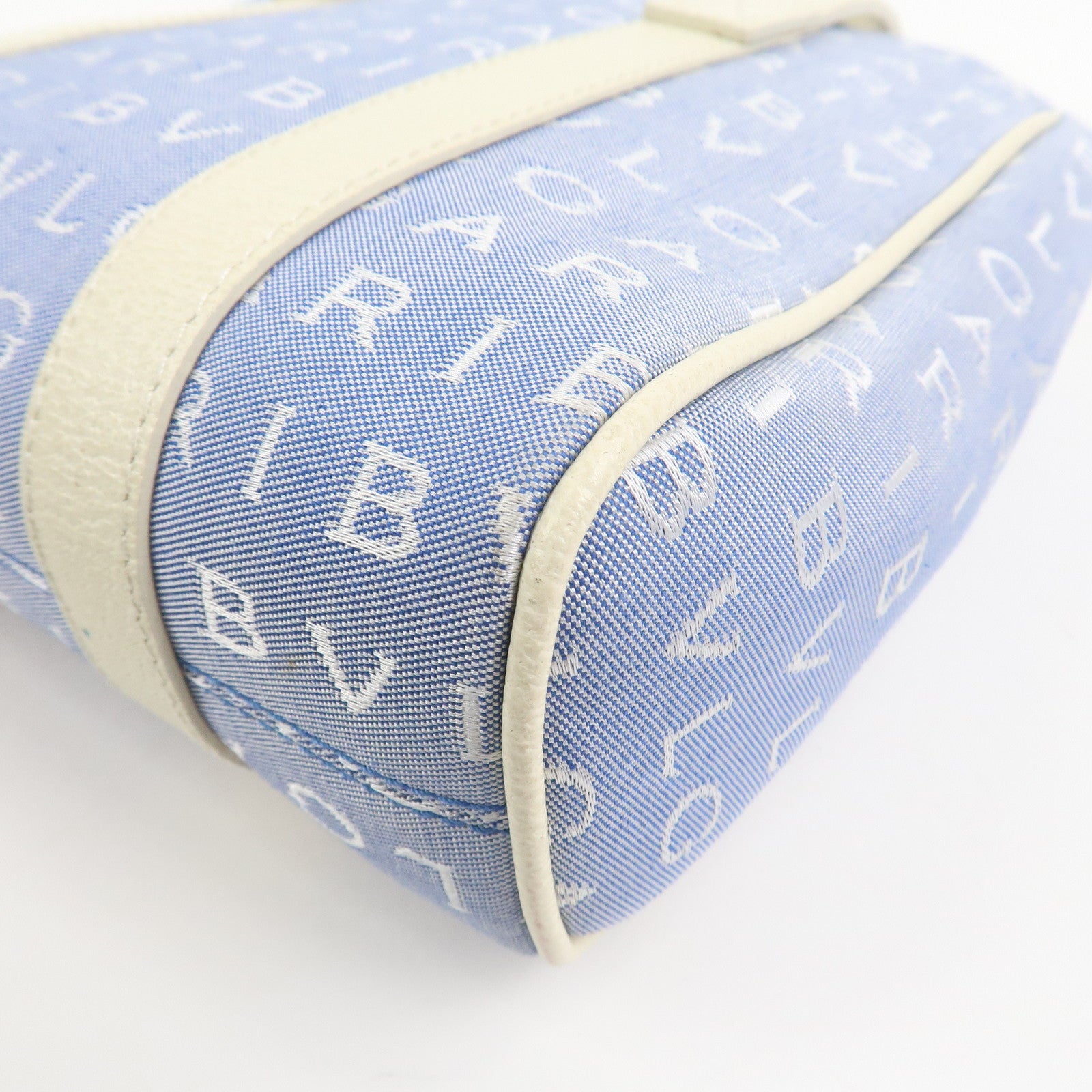 BVLGARI Logo Mania Canvas Leather Tote Bag Hand Bag Light Blue