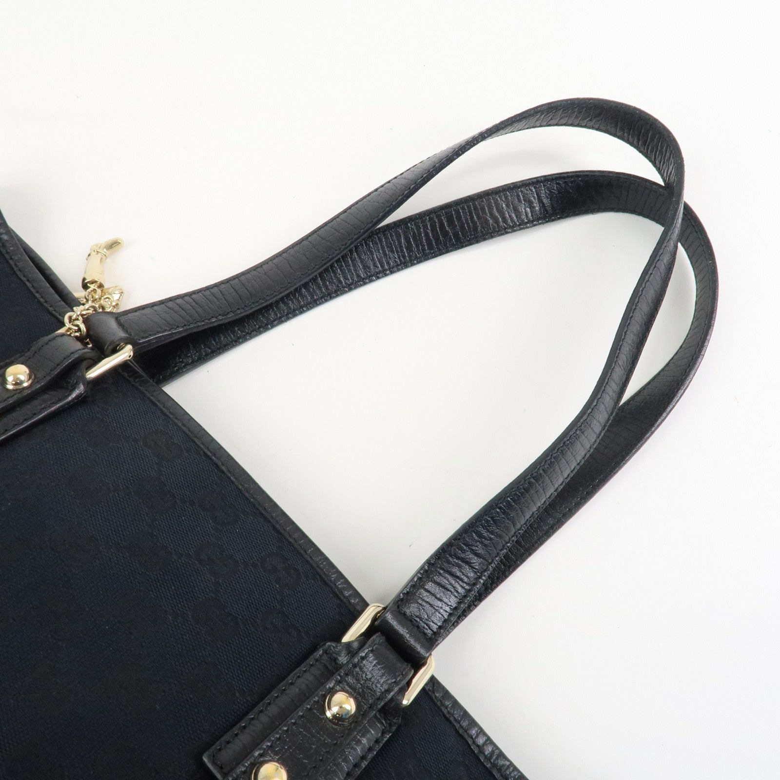 GUCCI Sherry GG Canvas Leather Tote Shoulder Bag Black 137396