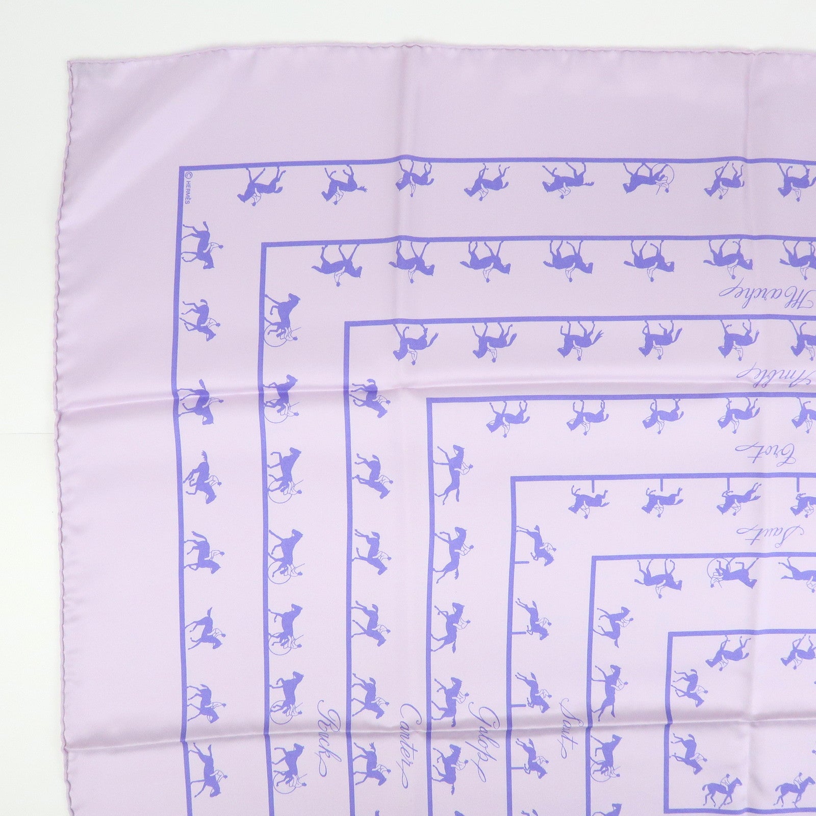 HERMES Carre 90 Silk 100% Saut Galop Canter Rack Scarf Light Purple