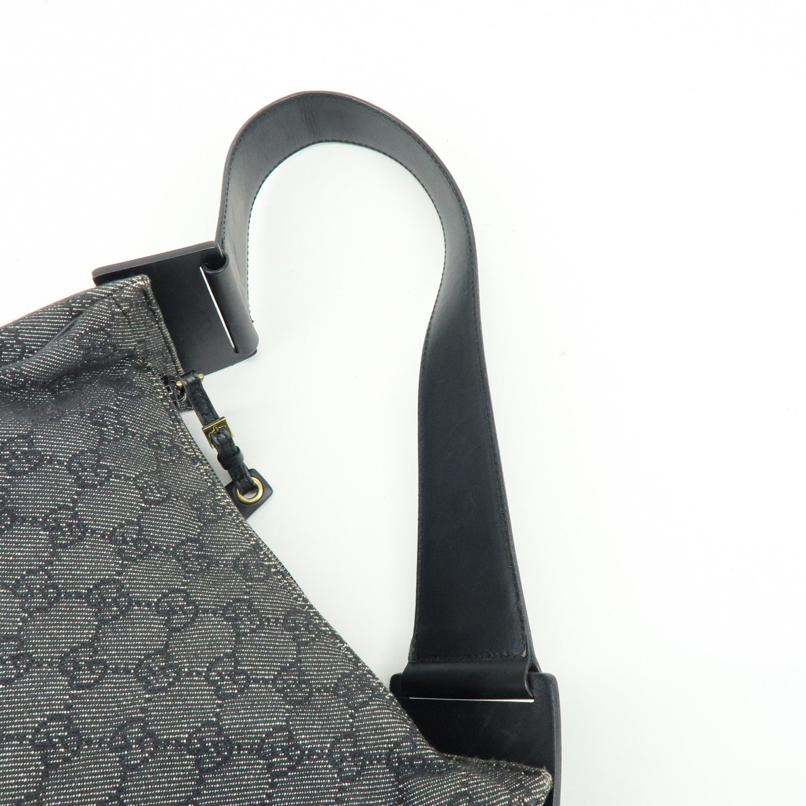 GUCCI GG Canvas Leather Shoulder Bag Black