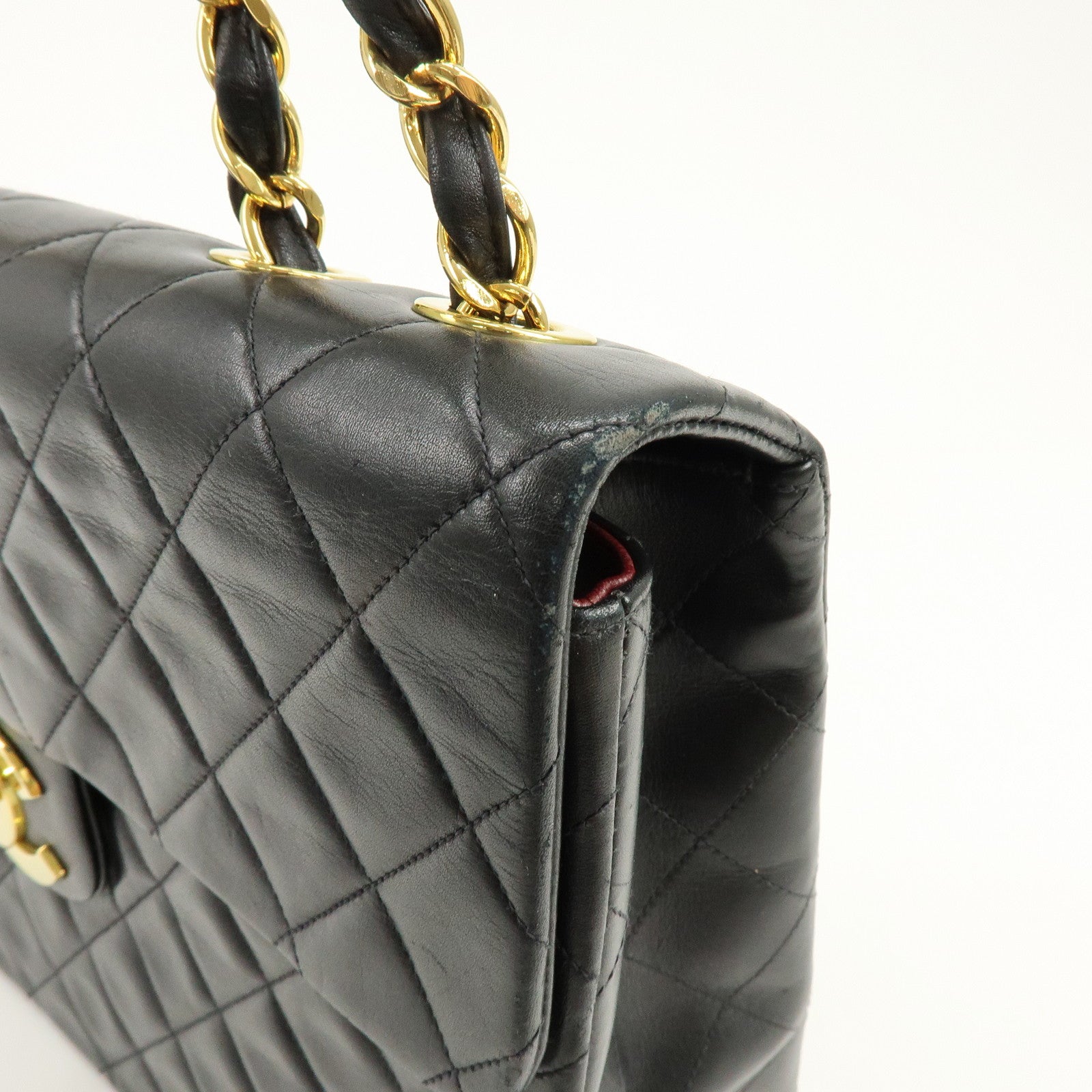 CHANEL Matelasse Lamb Skin Jumbo 34 Shoulder Bag Black A01436