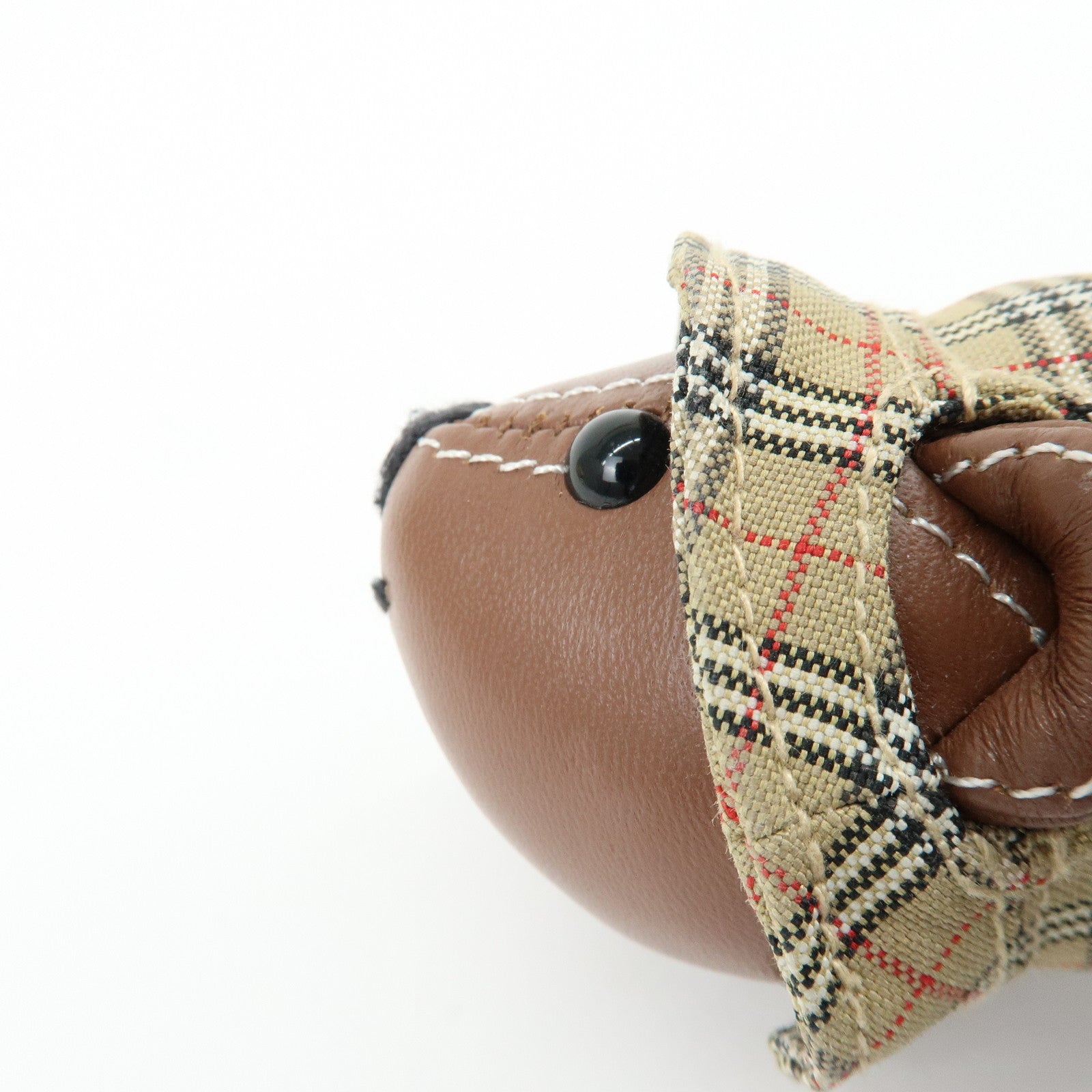 BURBERRY Nova Plaid Bear Motif Leather Canvas Bag Charm Key Chain