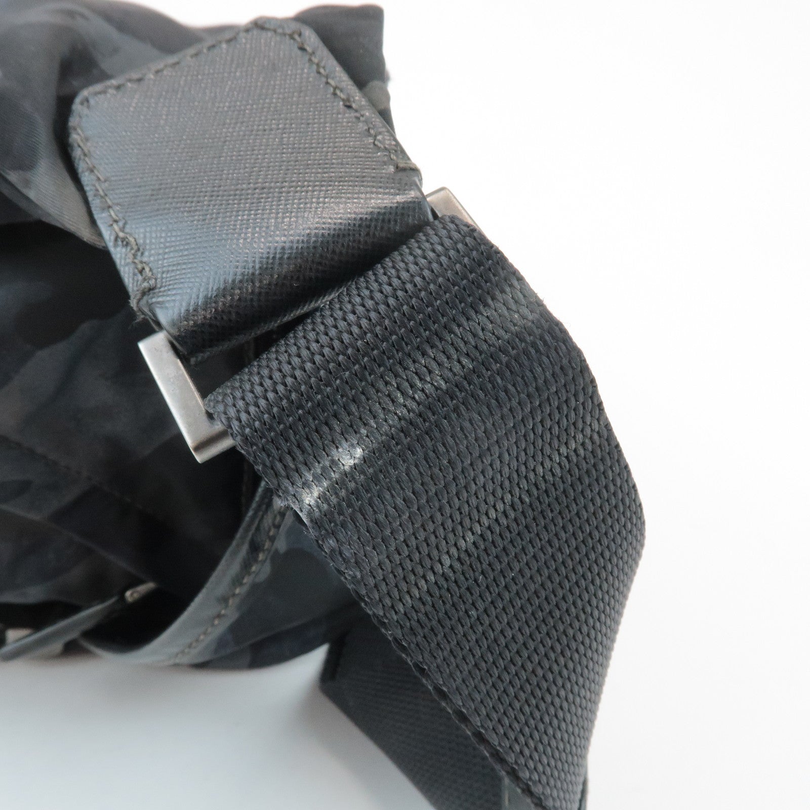 PRADA Triangle Logo Nylon Camouflage Shoulder Bag Black Gray Navy Used