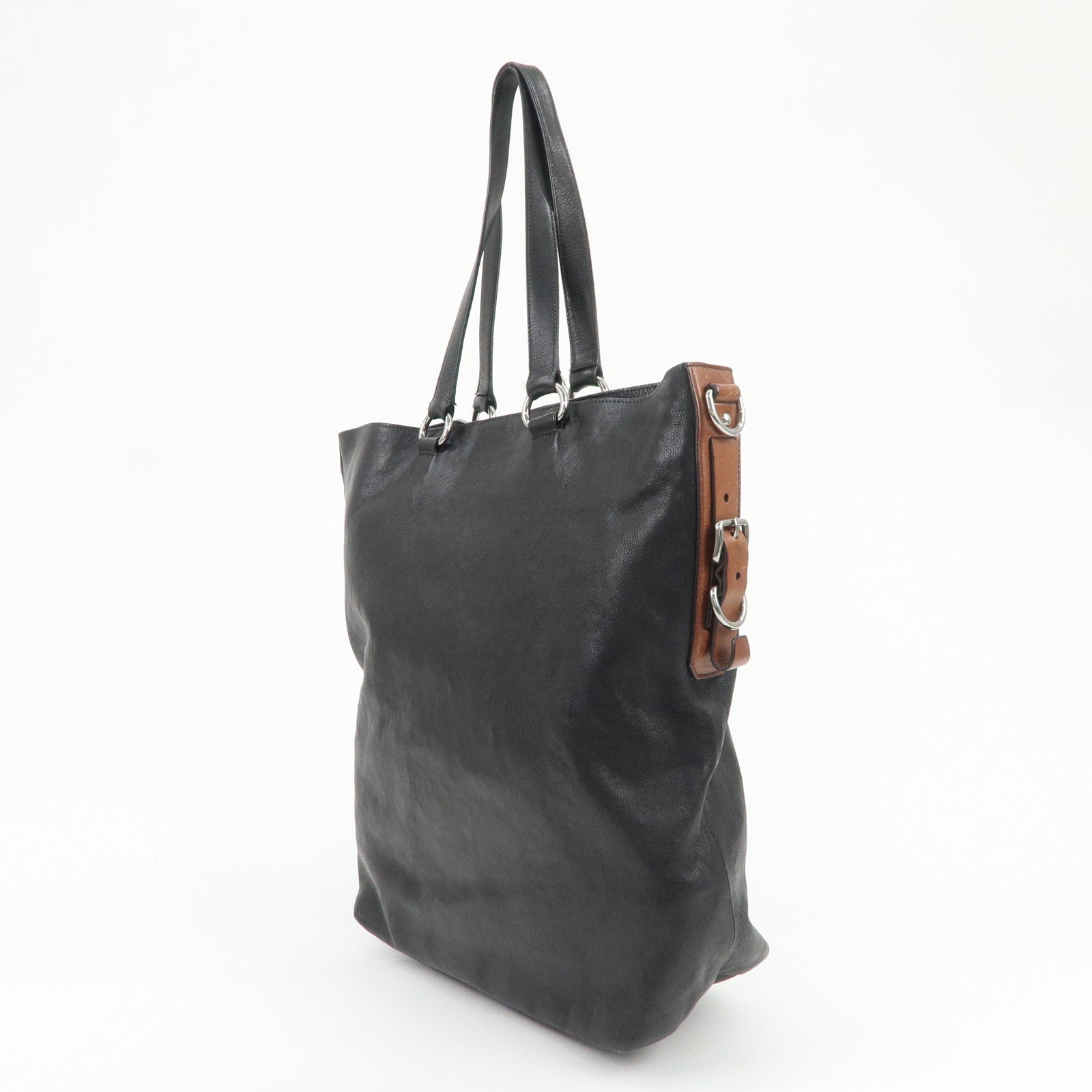 PRADA Leather 2Way Bag Tote Bag Shoulder Bag Black VA0801