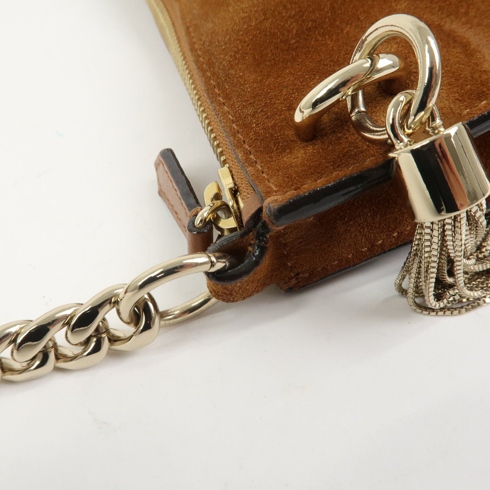 JIMMY CHOO Suede Leather Chain Shoulder Bag Hand Bag Brown