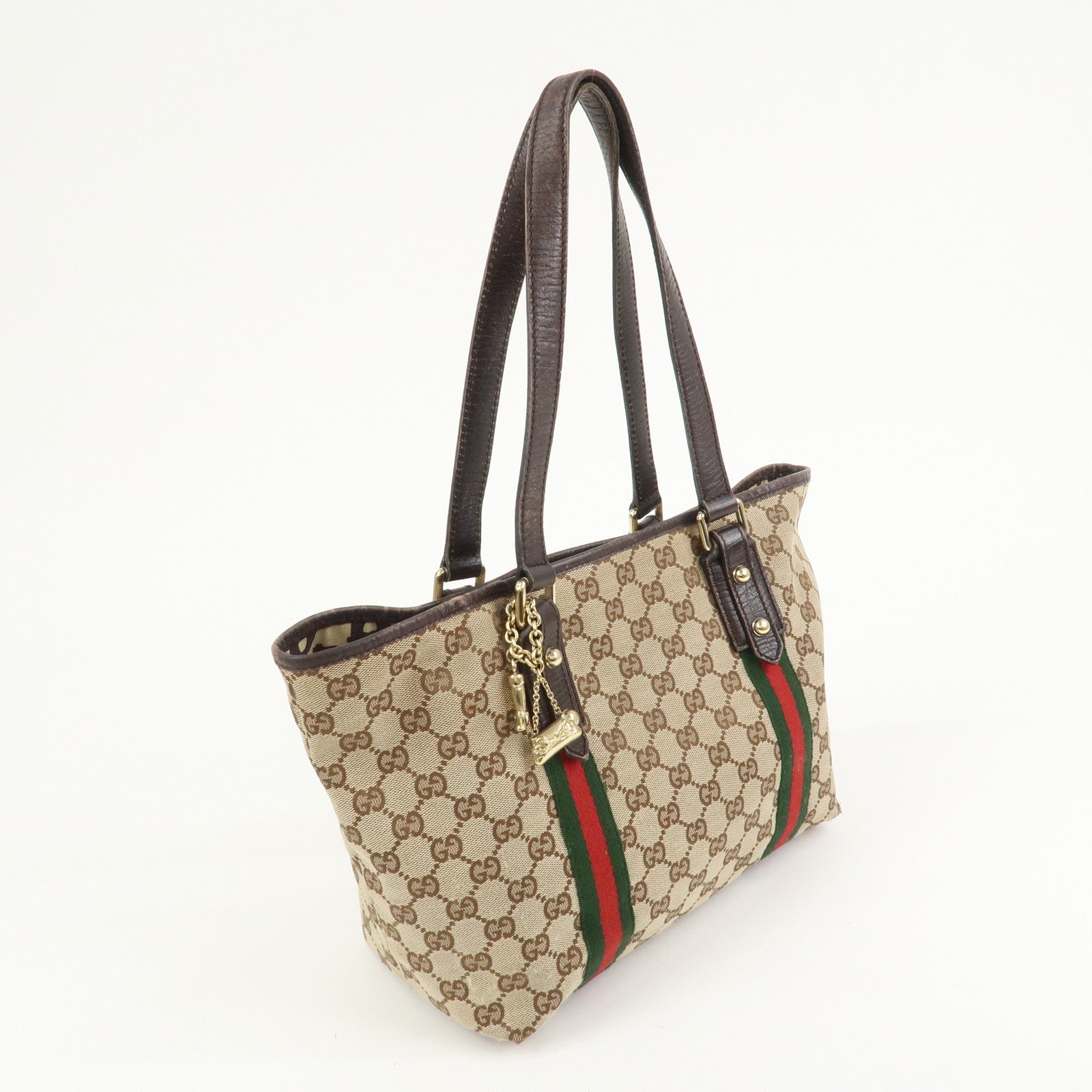 GUCCI Sherry GG Canvas Leather Tote Bag Hand Bag Brown 137396