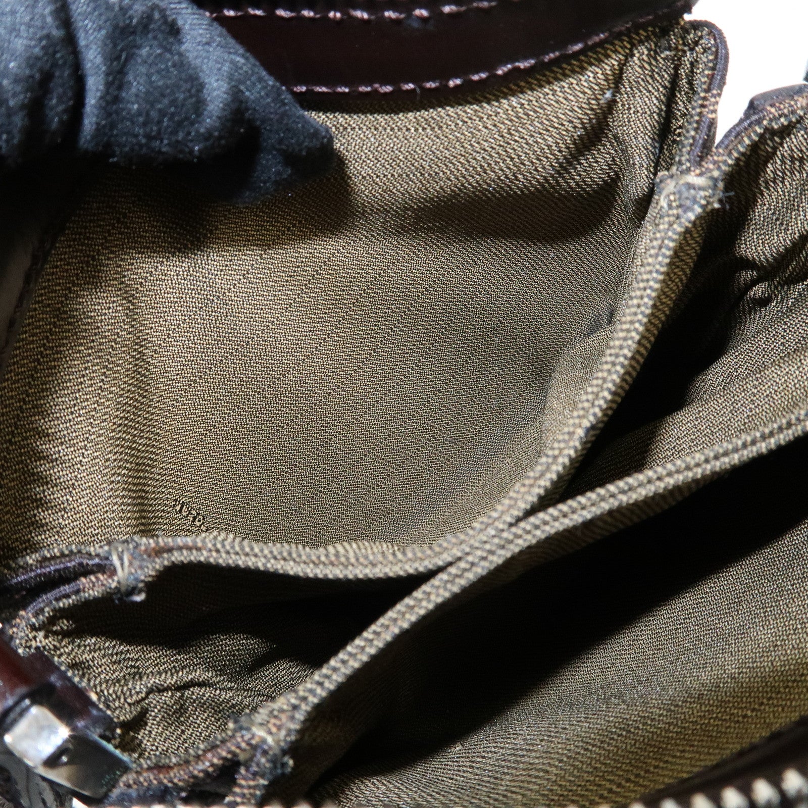 FENDI Zucca Canvas Leather Shoulder Bag Black Brown Silver HDW Used