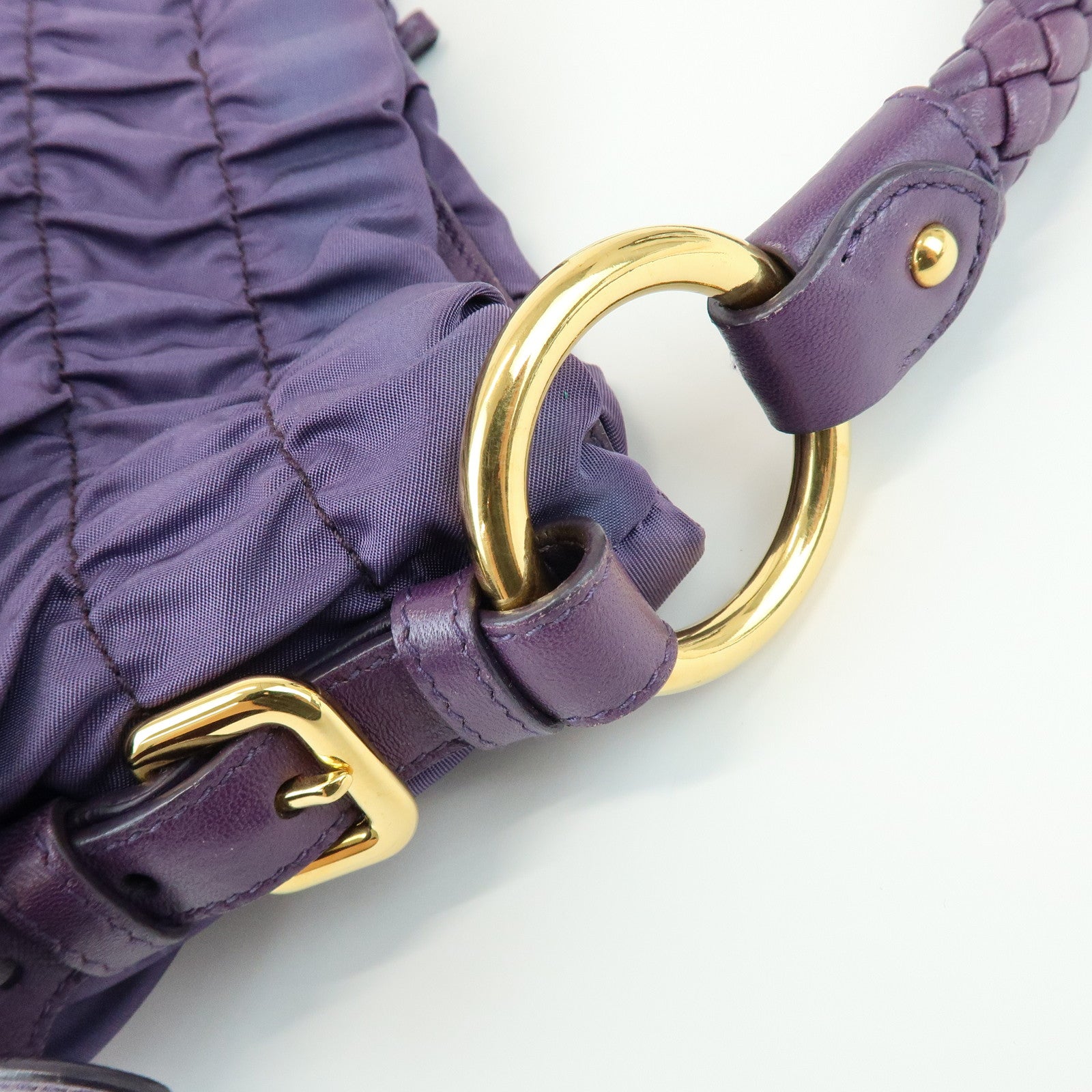 PRADA Ribbon Nylon Leather Shoulder Bag Hand Bag Purple BR4237
