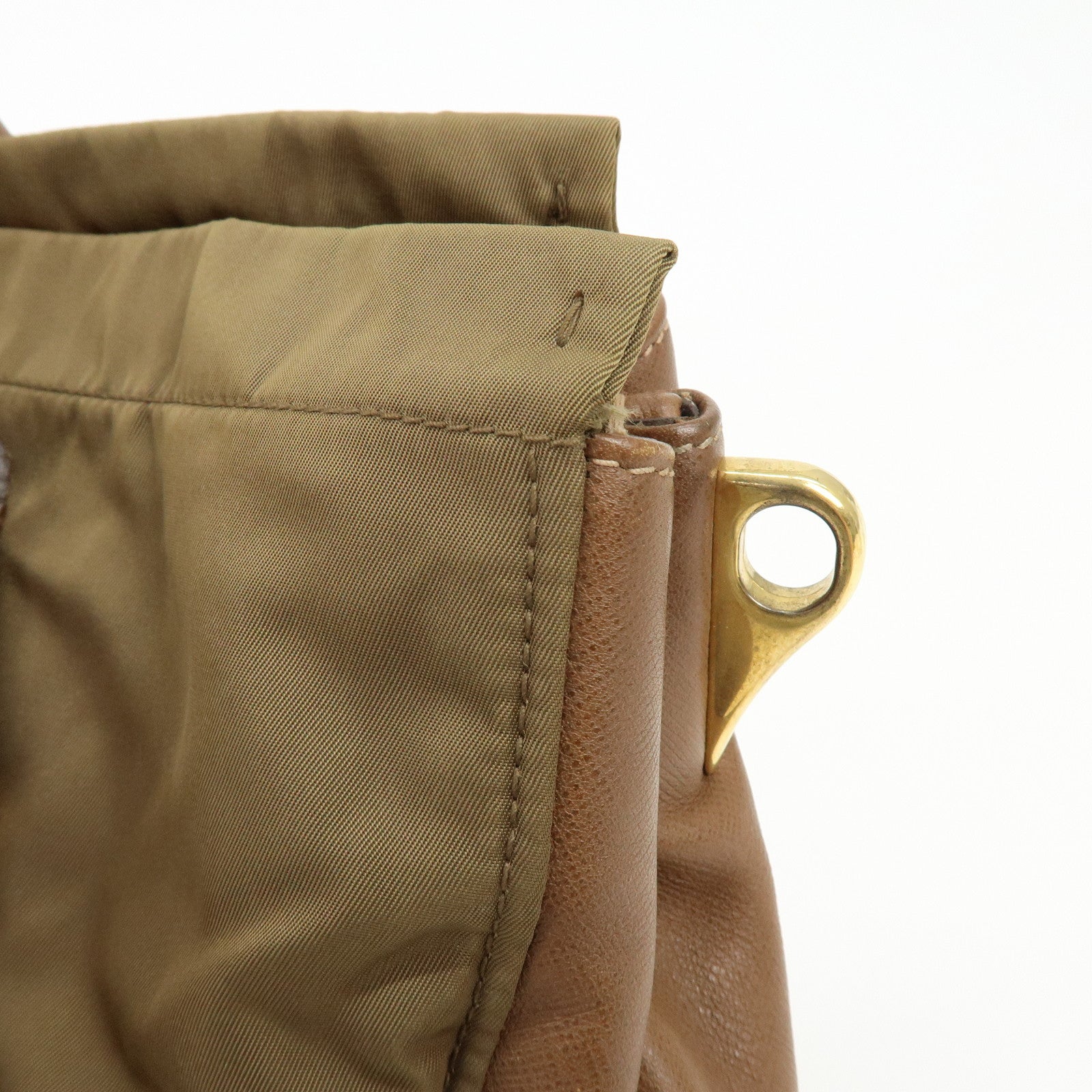 PRADA Triangle Logo Nylon Saffiano Leather 2Way Bag Khaki Brown