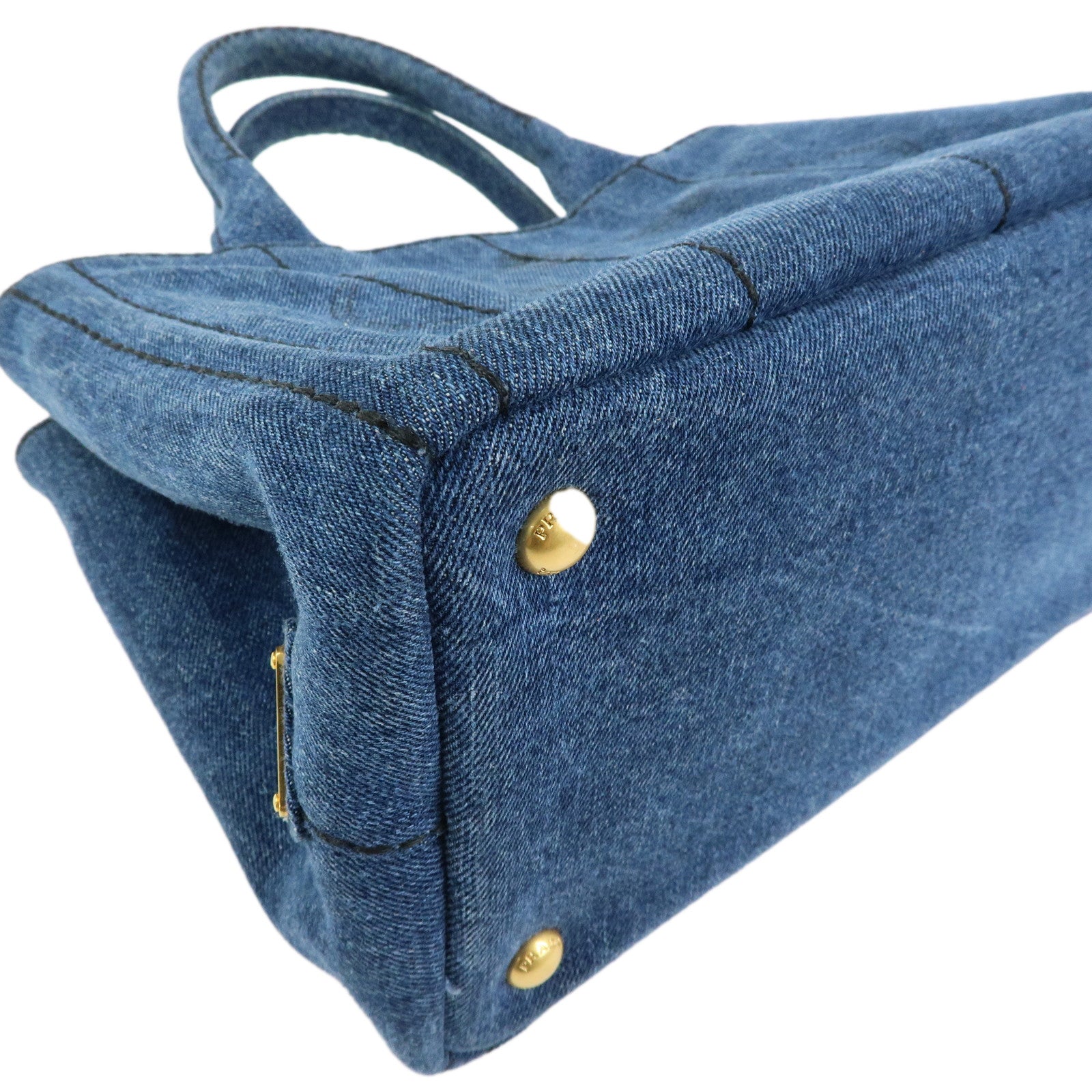 PRADA Canapa Mini Triangle Logo Denim 2Way Hand Bag Blue 1BG439