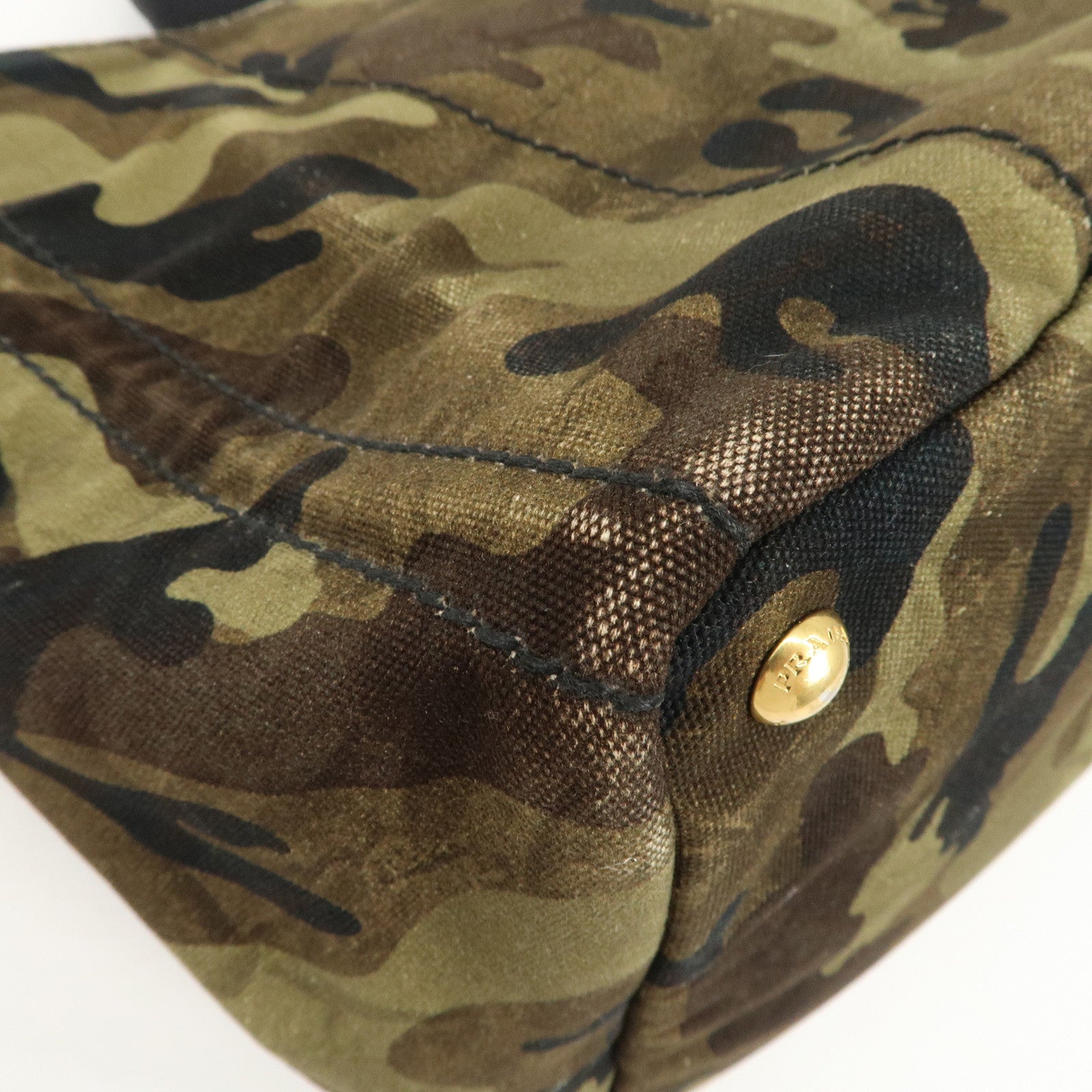 PRADA Triangle Logo Canvas Canapa Tote Bag Black Green BN2020
