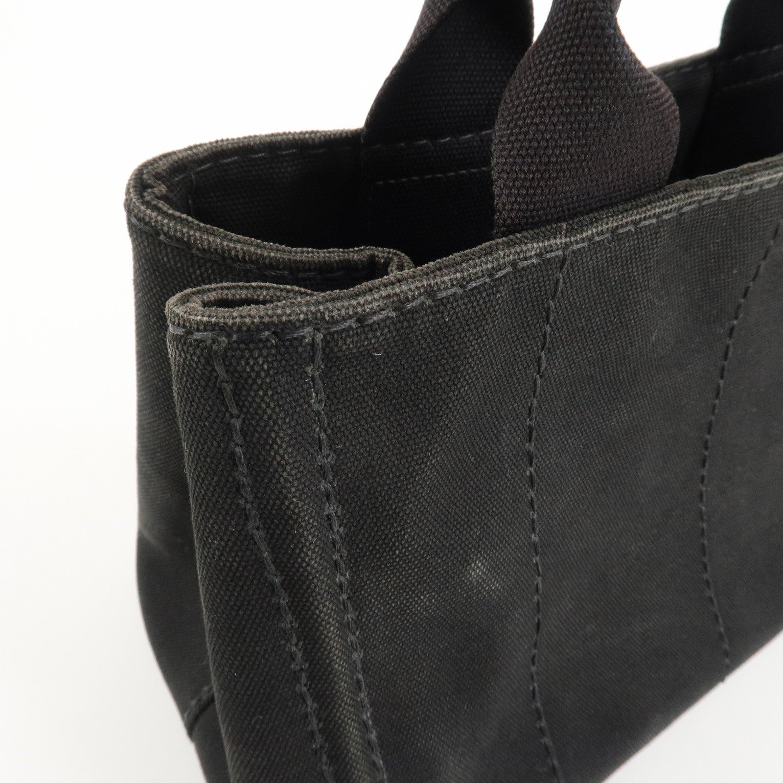 PRADA Logo Canapa Mini Canvas Tote Bag Hand Bag Black BN2439 Used