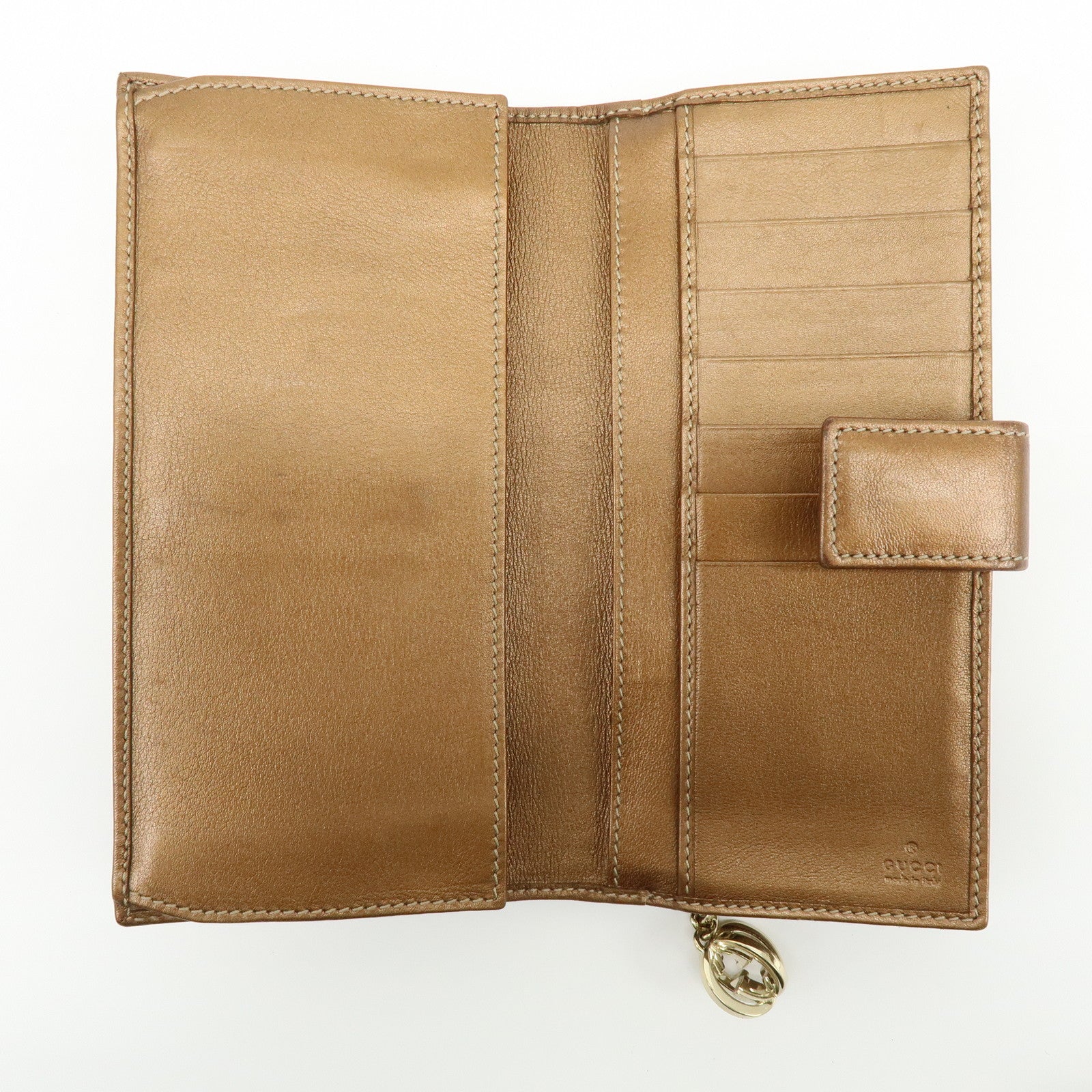 GUCCI Interlocking G GG Canvas Leather Long Wallet Light Brown