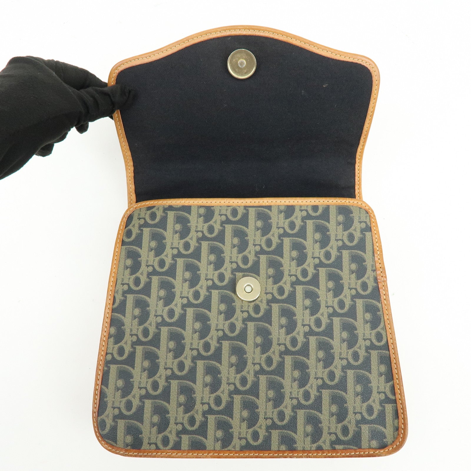 Christian Dior Trotter PVC Leather 2Way Bag Shoulder Bag Navy Brown