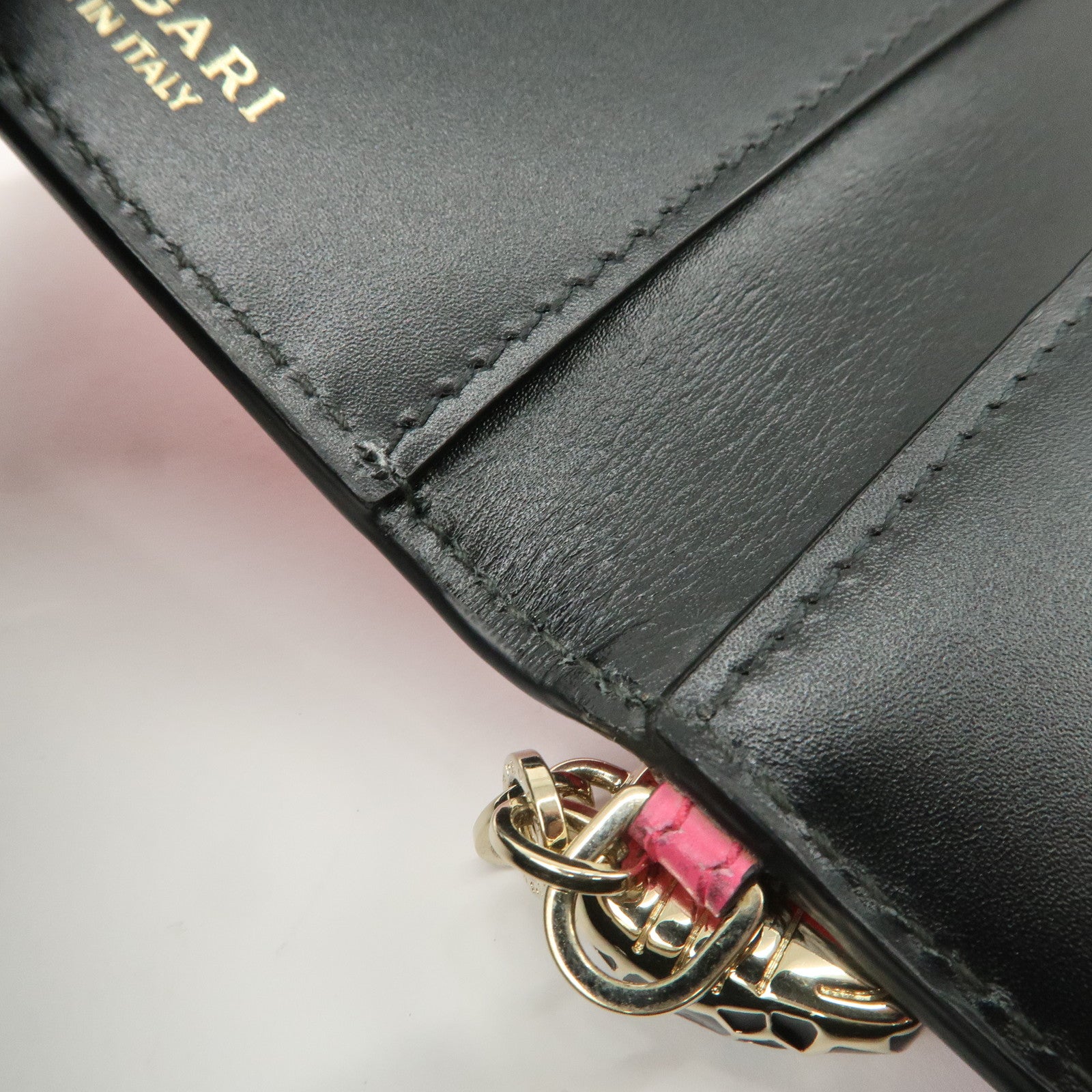 BVLGARI Serpenti Leather Card Case Card Holder Pink