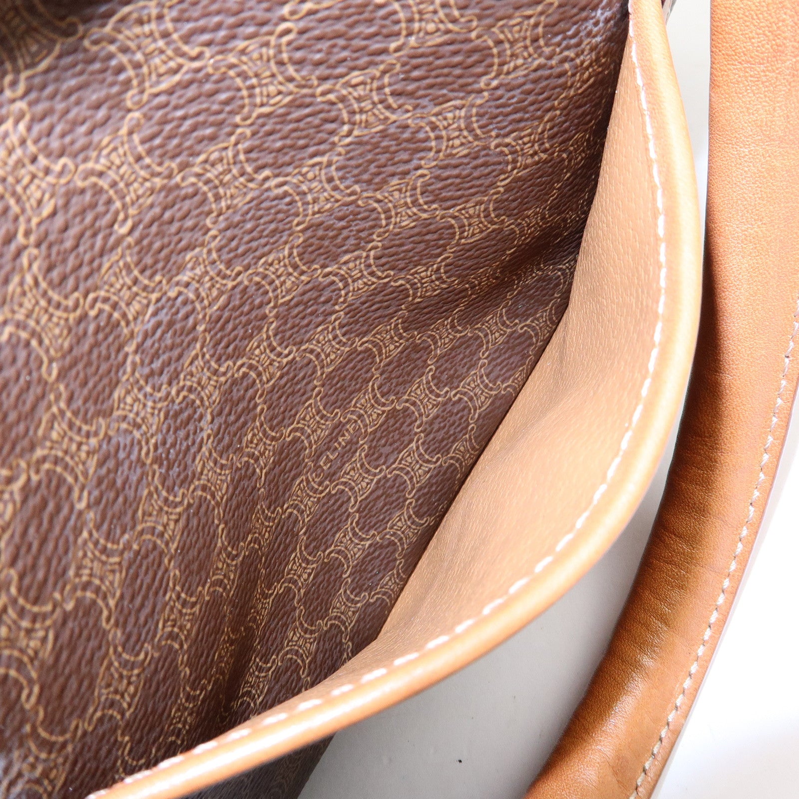 CELINE Macadam PVC Leather Boston Bag Hand Bag Brown