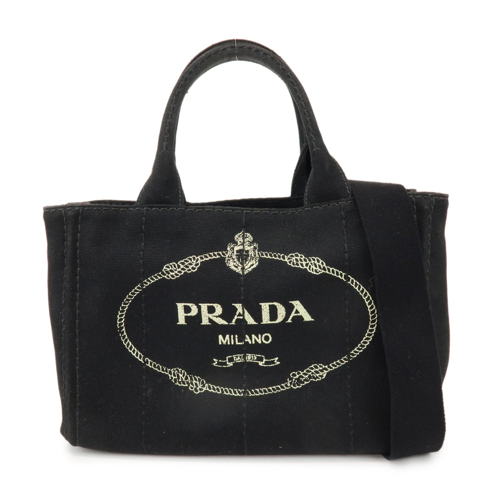 PRADA Canapa Mini Canvas 2Way Bag Hand Bag Black 1BG439