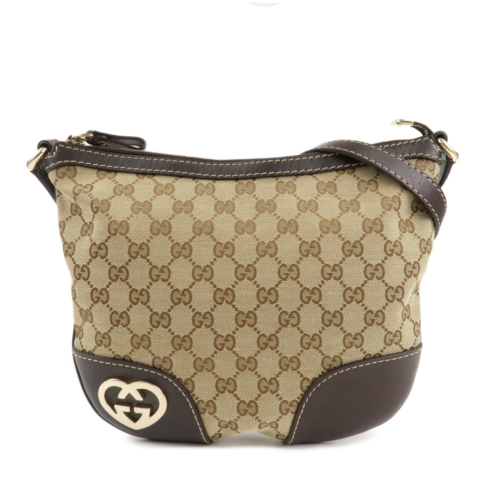 GUCCI Lovely Heart GG Canvas Leather Shoulder Bag Brown 257072 Used