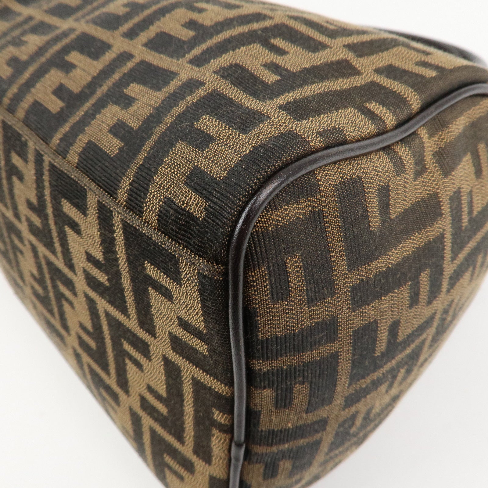 FENDI Zucca Canvas Leather Mini Boston Bag Black Brown 8BL104