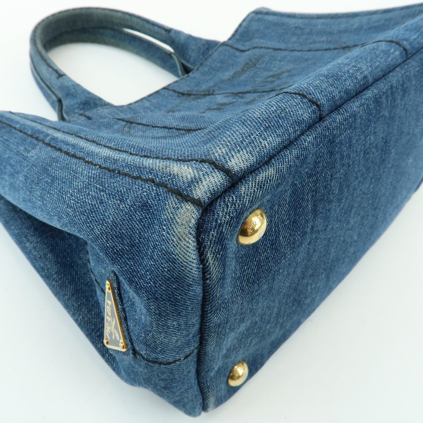 PRADA Triangle Logo Canapa Mini Denim 2Way Bag Hand Bag Blue 1BG439