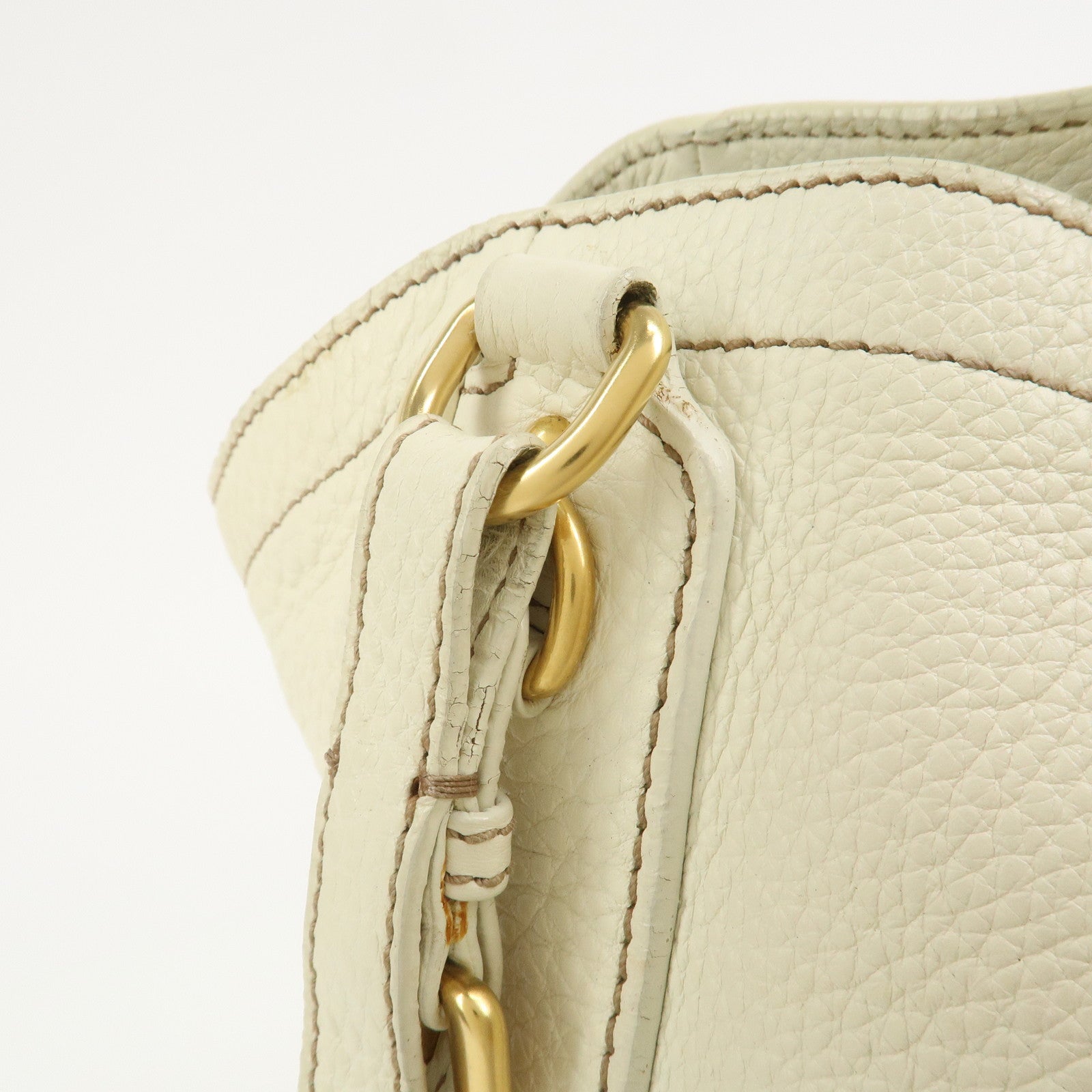 PRADA Logo Calf Leather Tote Bag Shoulder Bag Ivory BR3844