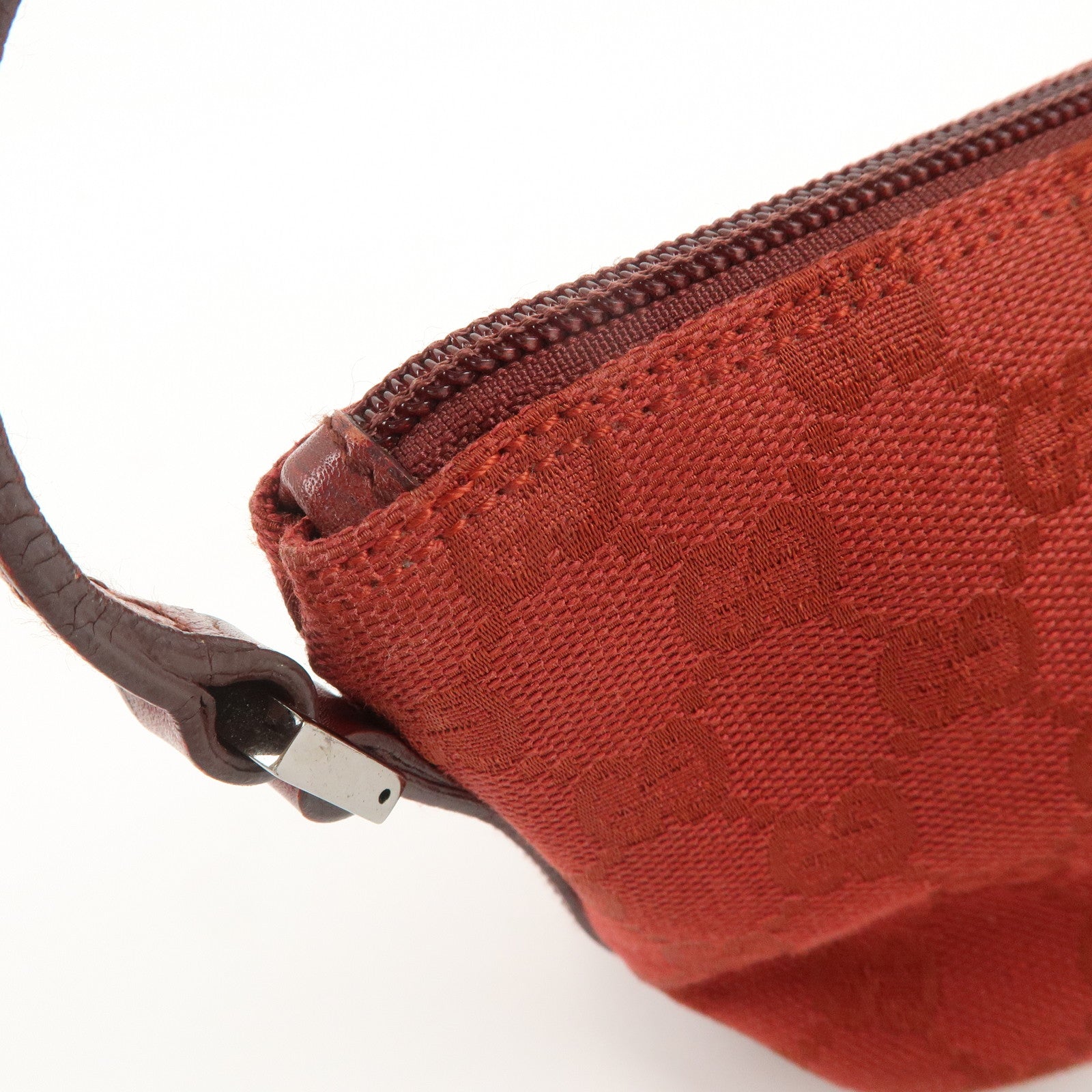 GUCCI Boat Bag GG Canvas Leather Accessory Poach Hand Bag Red 07198