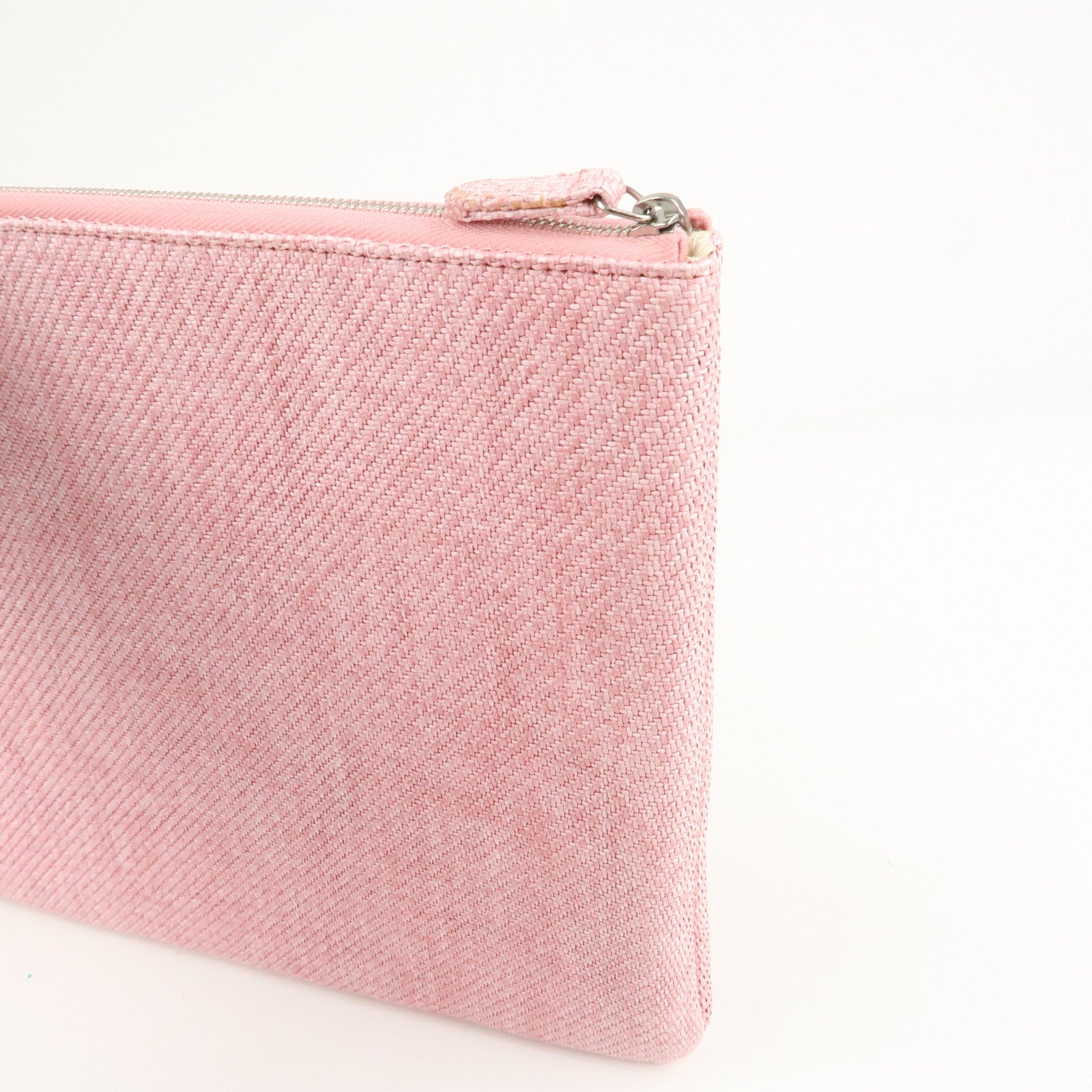 CHANEL Deauville Straw Clutch Bag Pouch Pink Red