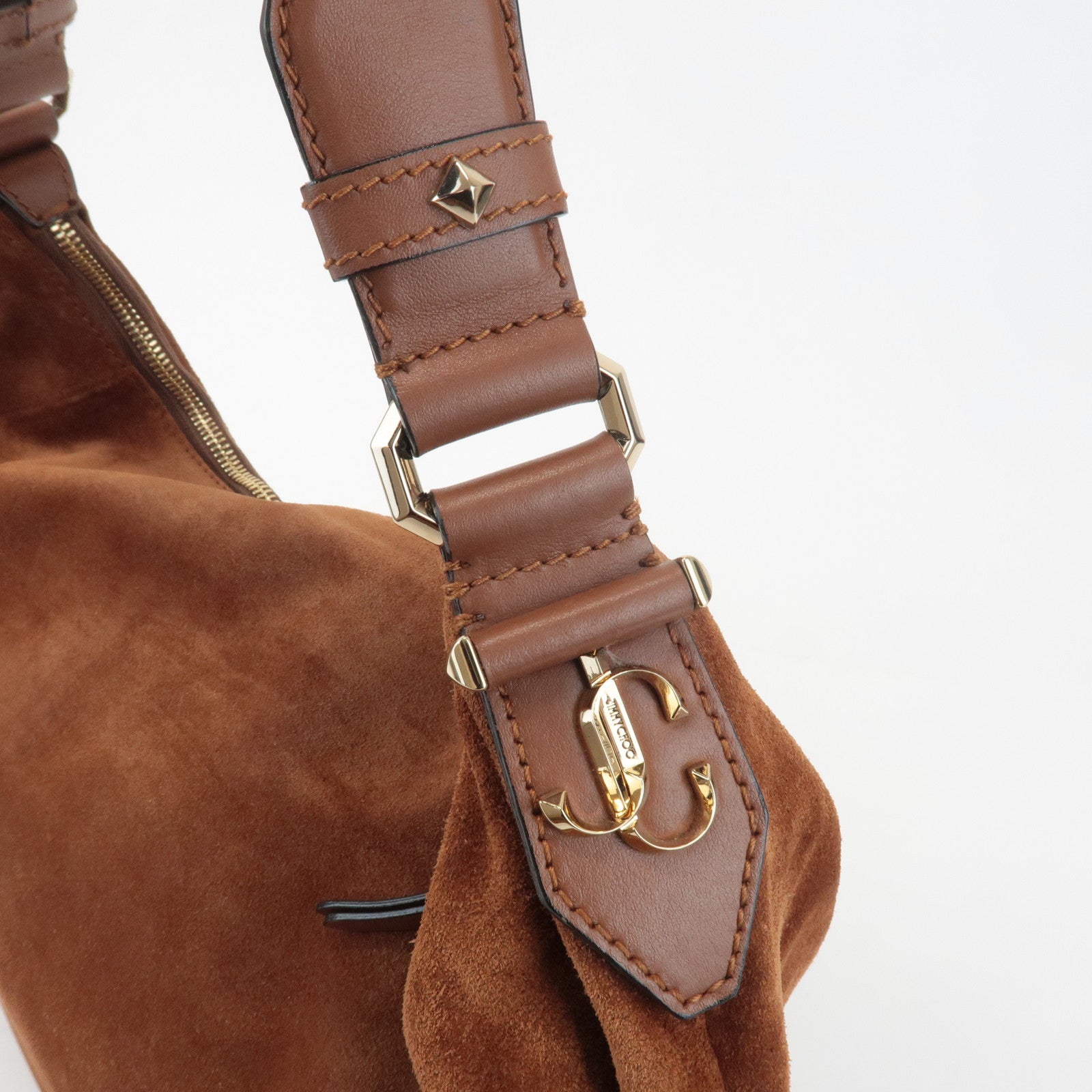 JIMMY CHOO Logo Suede Leather Shoulder Bag Hand Bag Brown Used