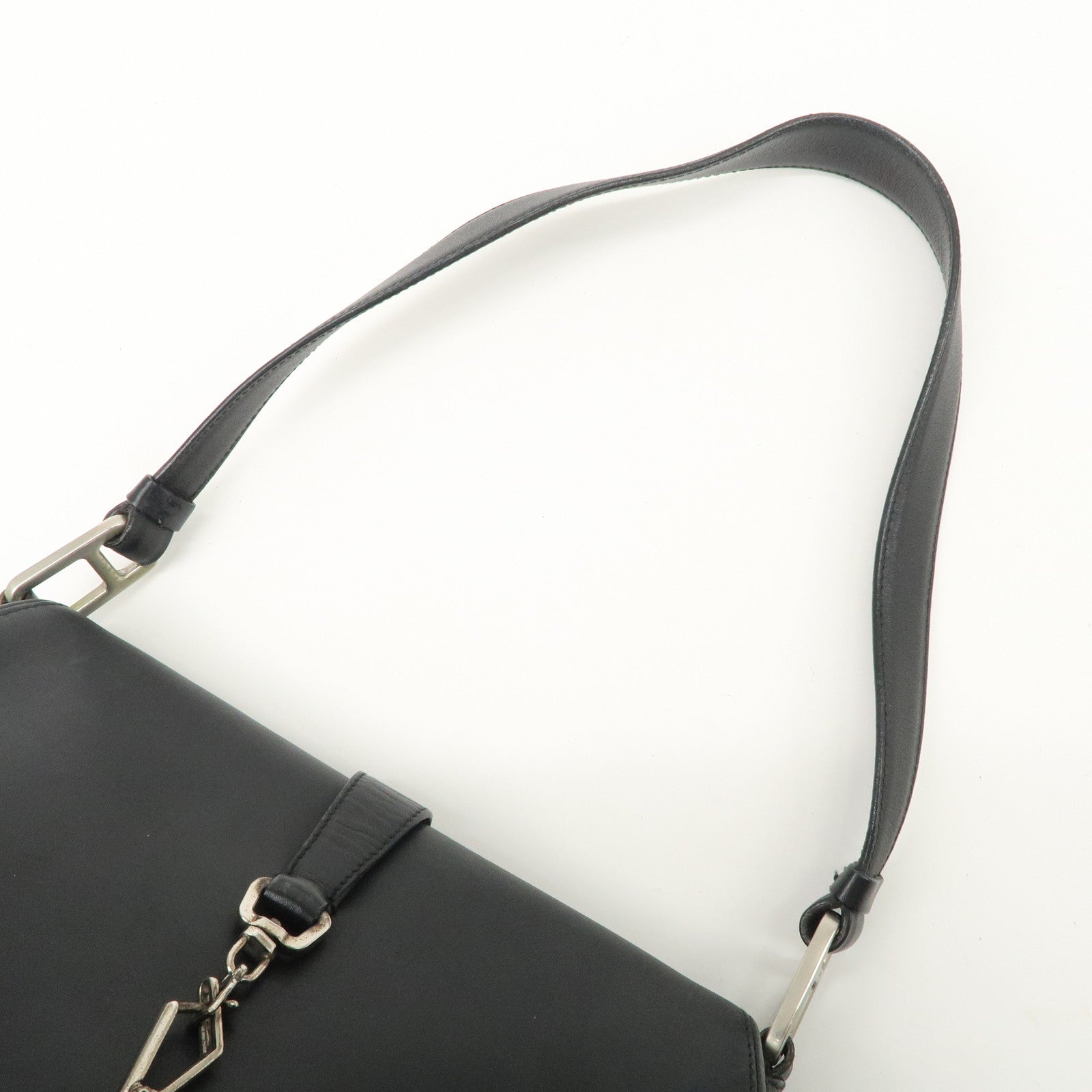 PRADA Leather Shoulder Bag Hand Bag Black