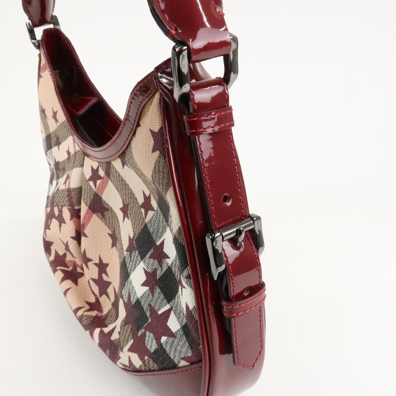 BURBERRY Patent Leather Nova Plaid PVC Shoulder Bag Hand Bag Beige Wine Used