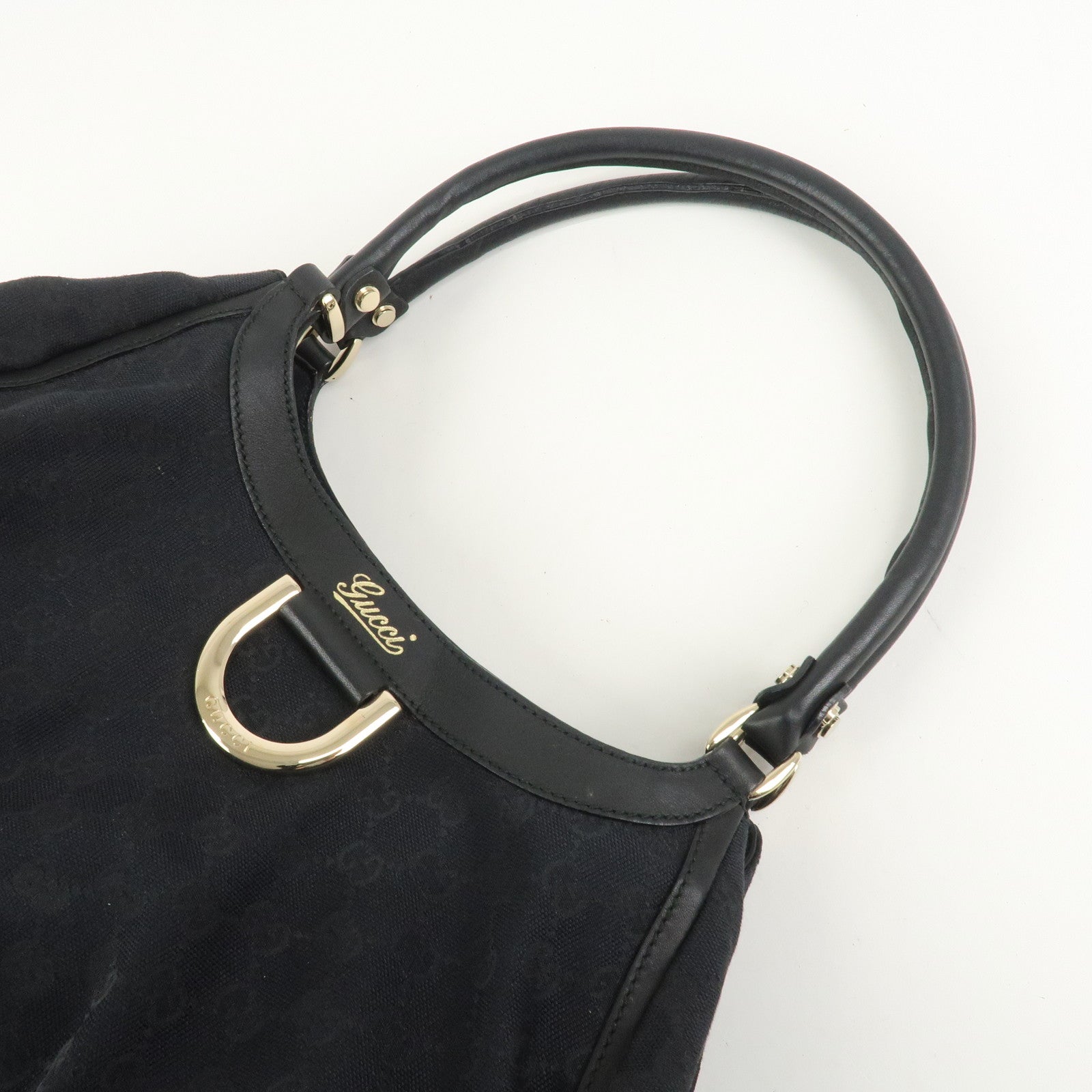 GUCCI Abbey GG Canvas Leather Shoulder Bag Hand Bag Black 189835