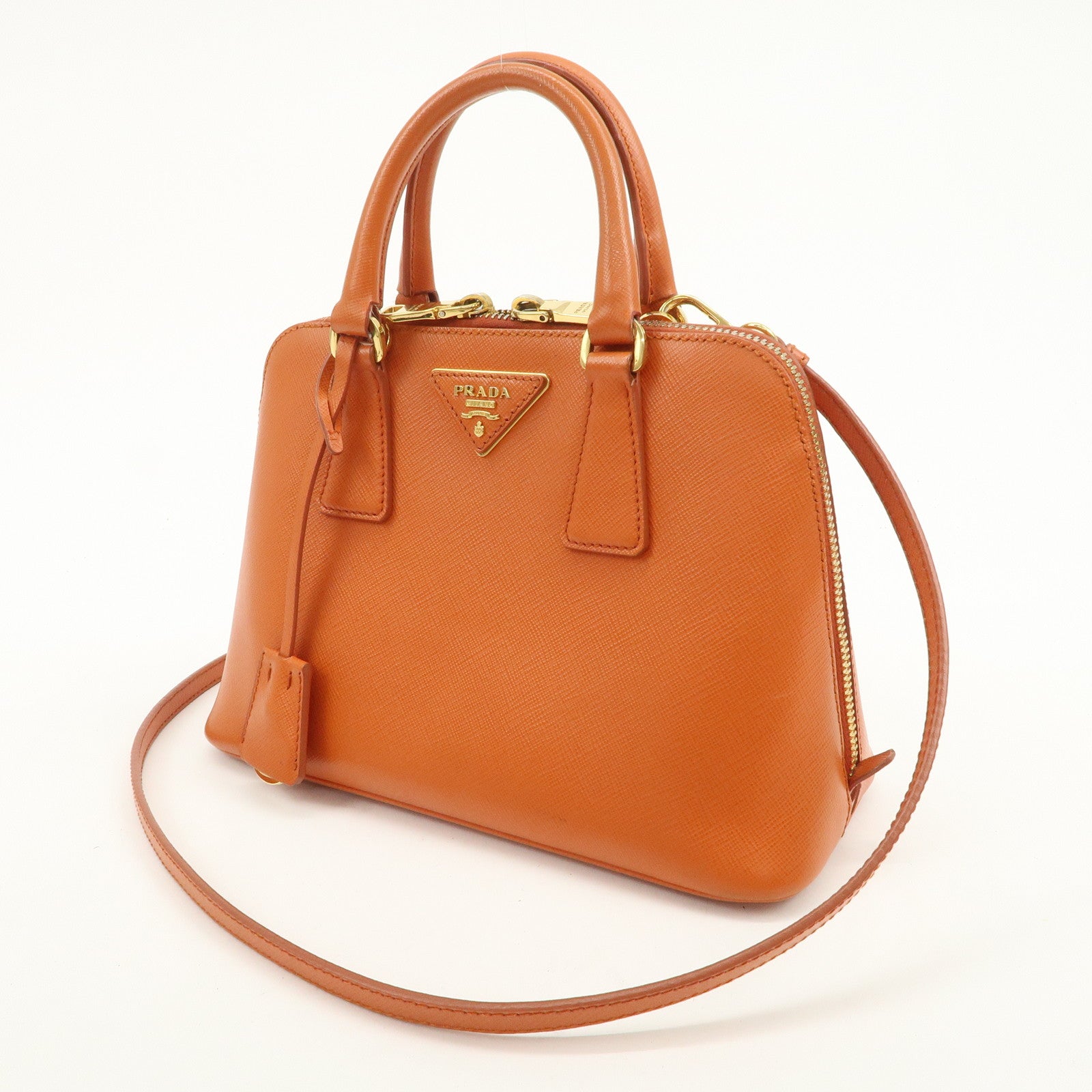 PRADA Saffiano Leather Promenade Small 2Way Hand Bag Orange BL0838