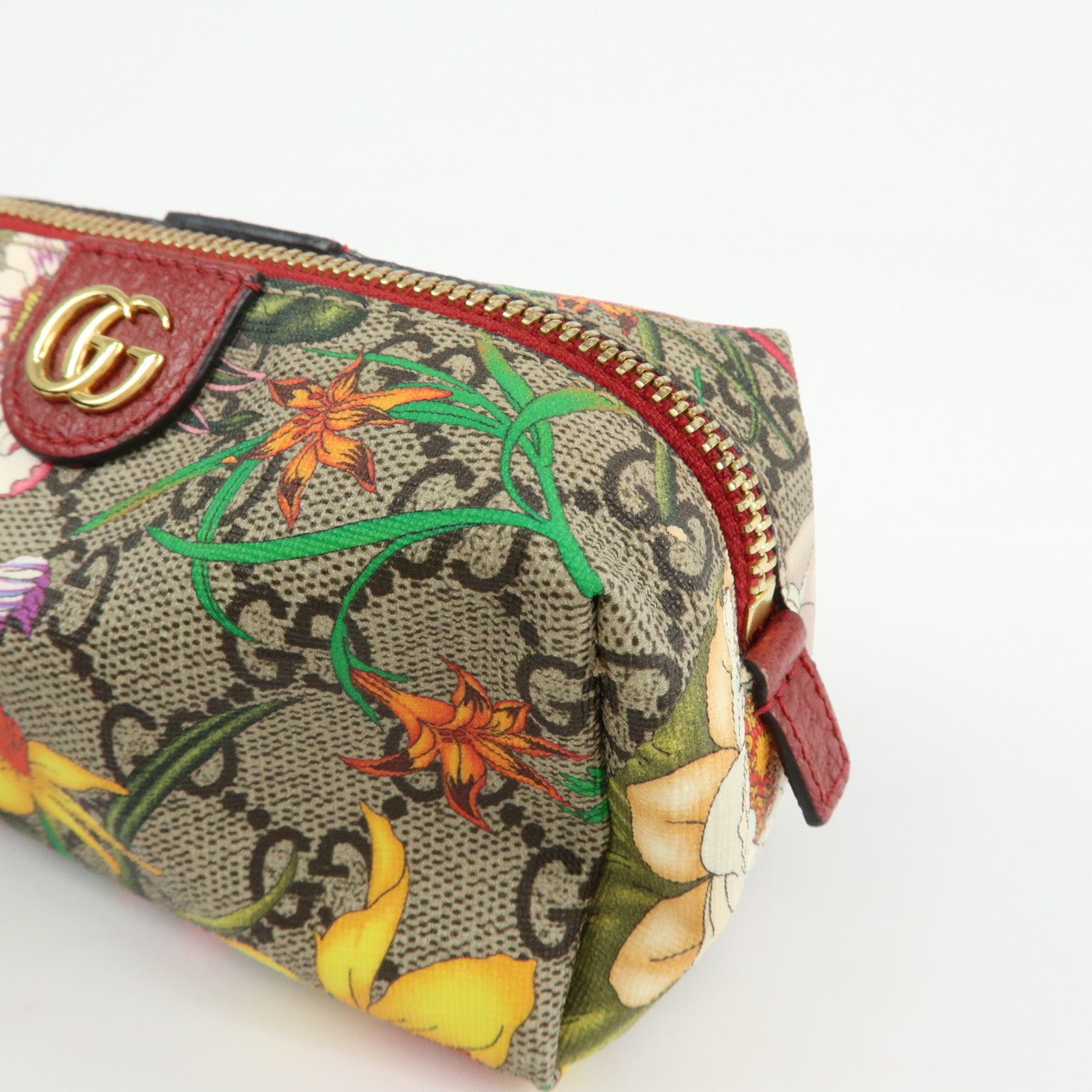 GUCCI GG Marmont Flora GG Supreme Cosmetic Pouch Beige Red 548394