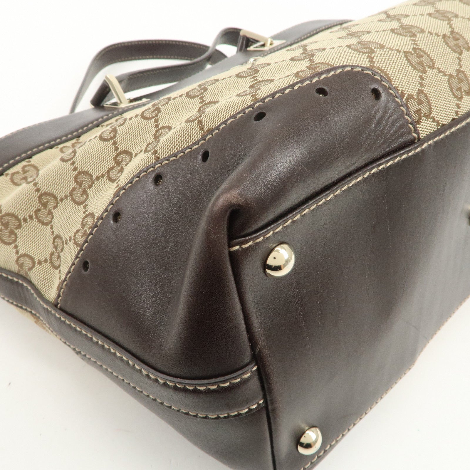 GUCCI GG Canvas Leather Tote Bag Hand Bag Brown Beige 145993