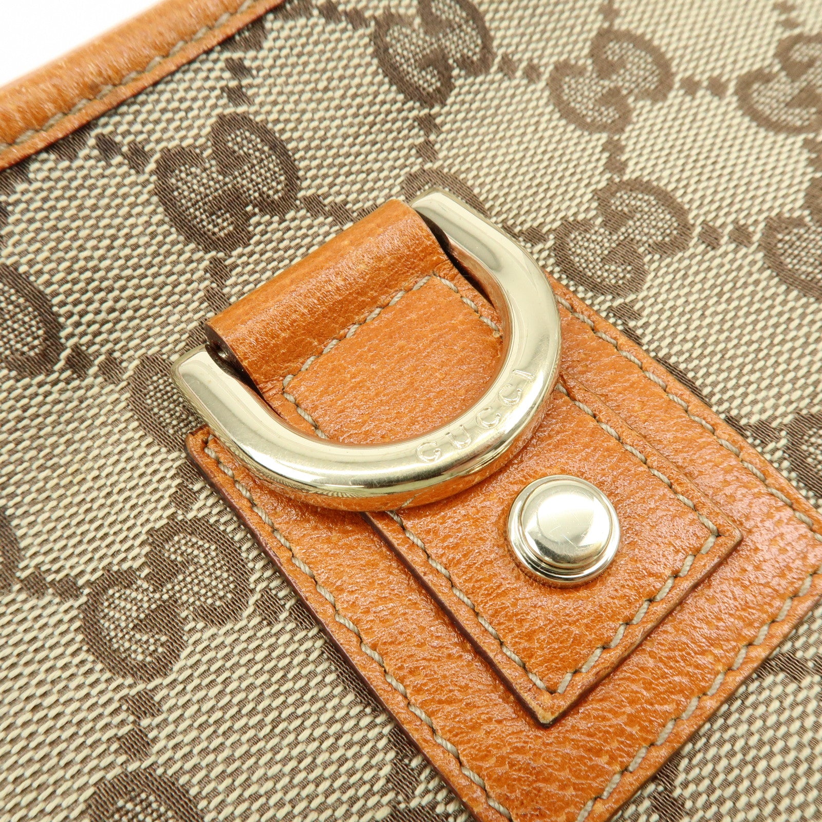 GUCCI Abbey GG Canvas Leather Shoulder Hand Bag Beige Orange 130939