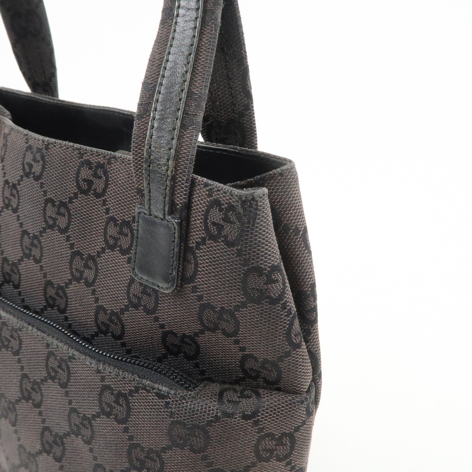 GUCCI GG Canvas Leather Hand Bag Shoulder Bag Dark Brown 002・1075