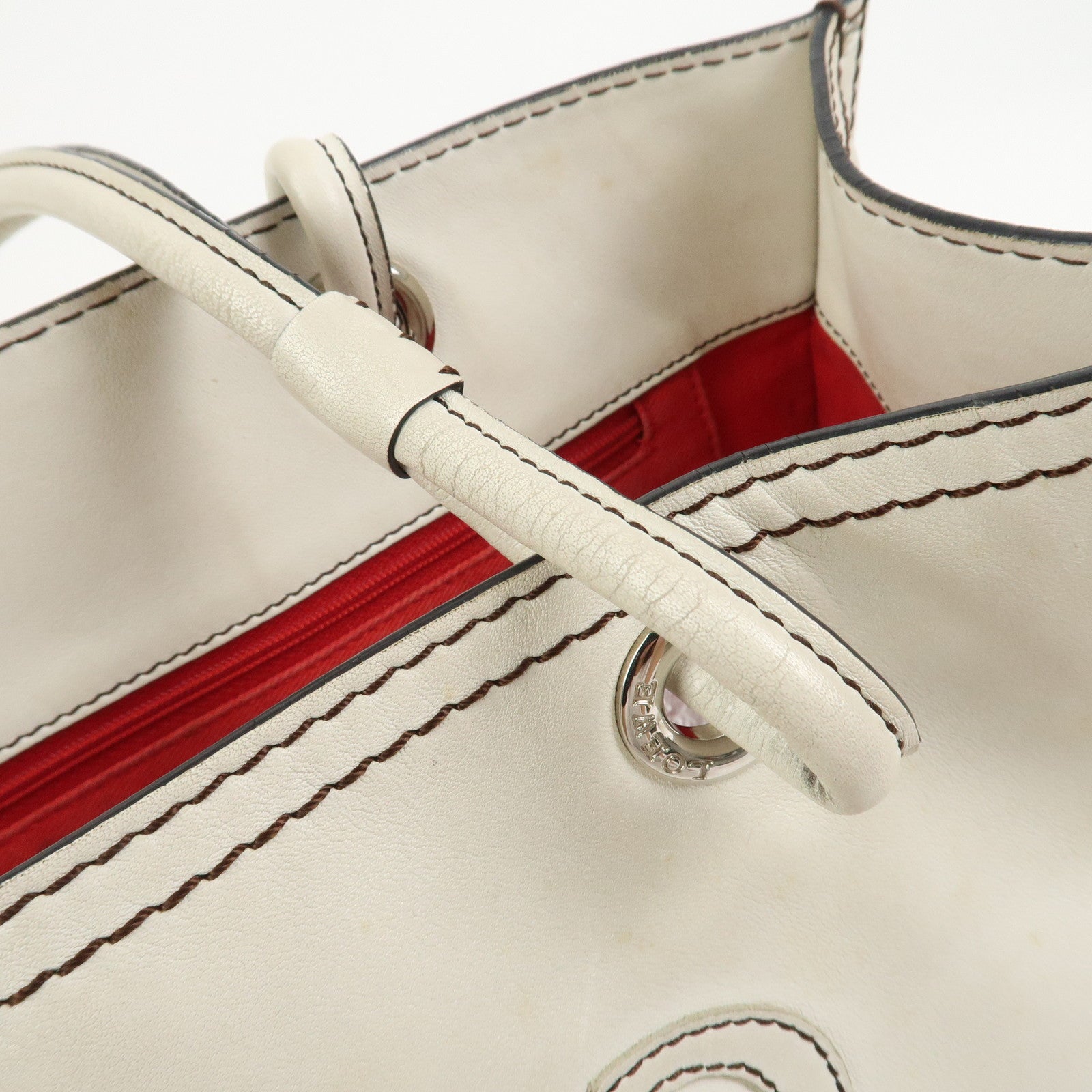 LOEWE Anagram Leather Shopper Tote Bag Shoulder Bag Hand Bag Ivory