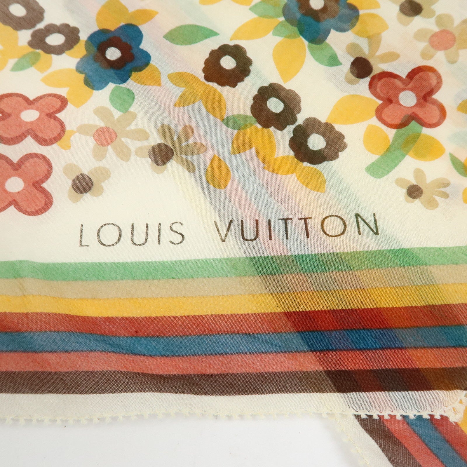 Louis Vuitton Cotton Silk Flower Motif Scarf Bandeau Ivory