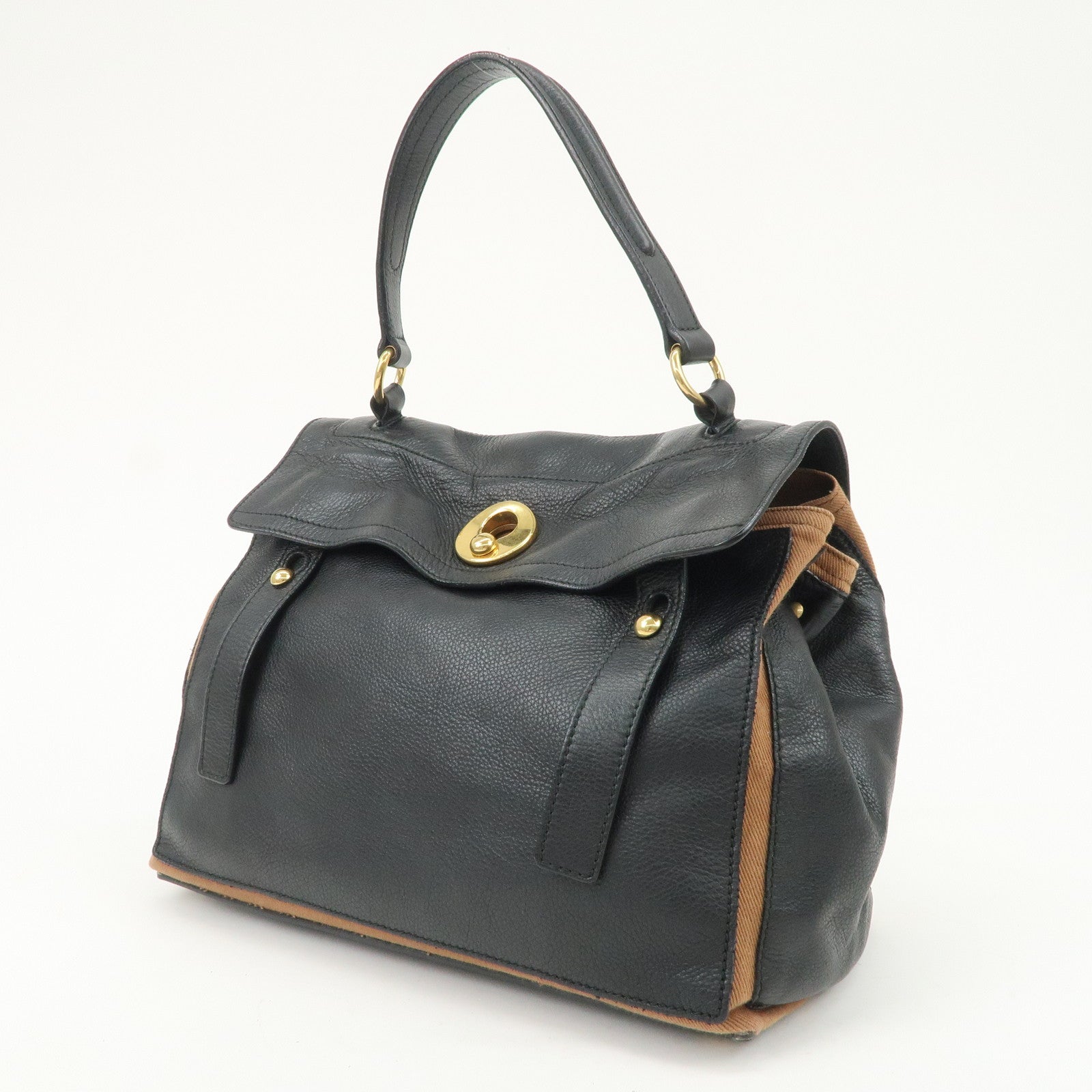 SAINT LAURENT Leather Shoulder Bag Black Brown Gold HDW 229680