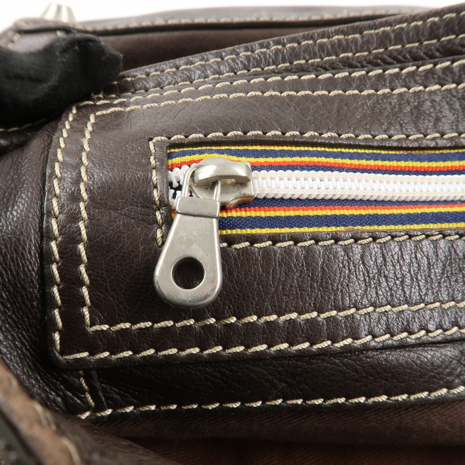 Chloe Patsy Studs Logo Leather Tote Bag Shoulder Bag Brown Used