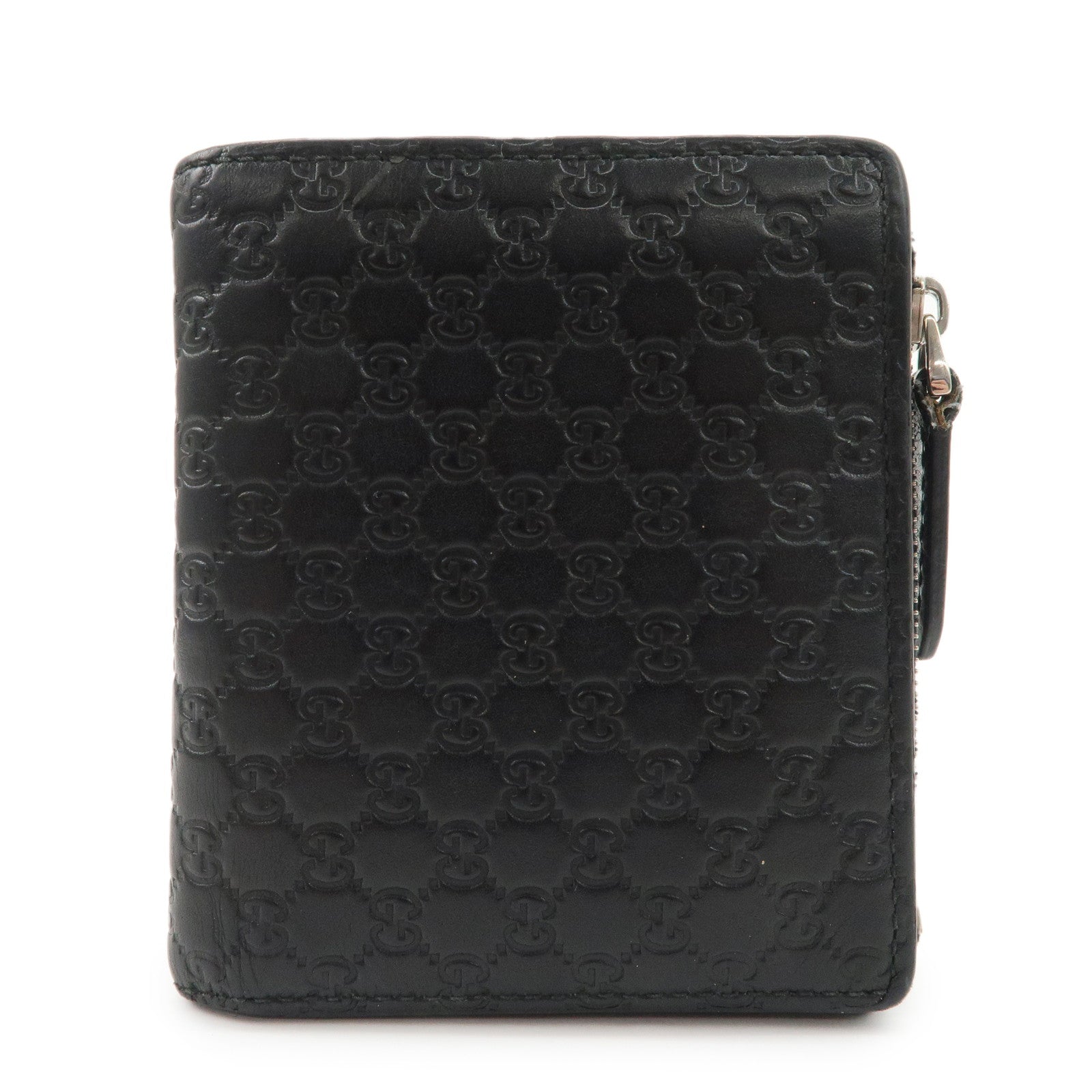 GUCCI Micro Guccissima Leather Compact Bi-fold Wallet Black 544475 Used