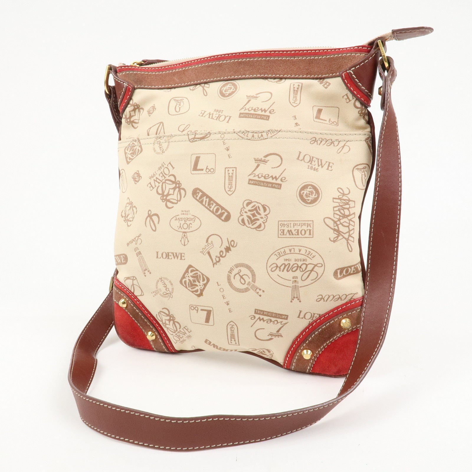 LOEWE Anagram 160th Anniversary Canvas Leather Shoulder Bag Beige