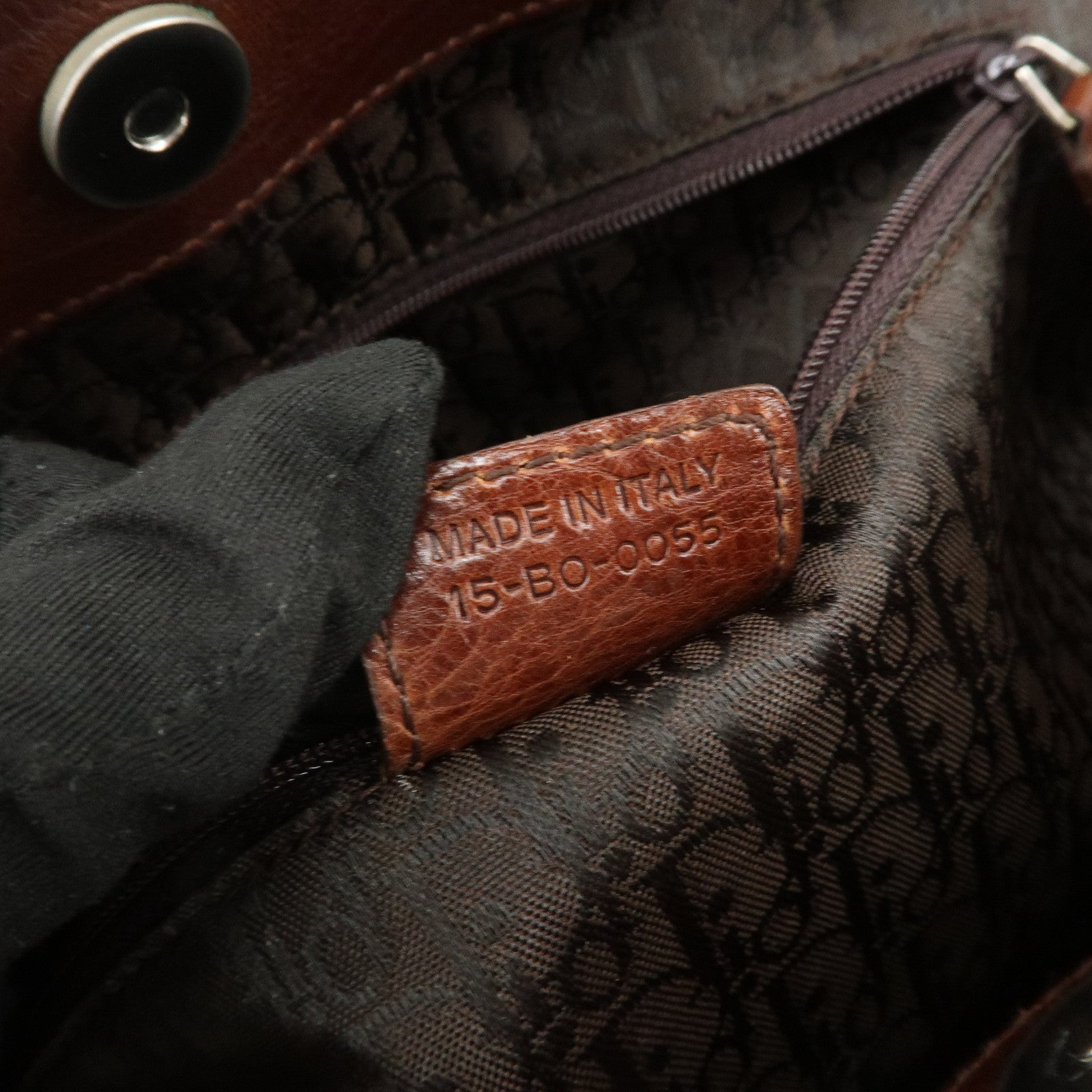 Christian Dior Leather Flower Embroidery Tote Shoulder Bag Brown