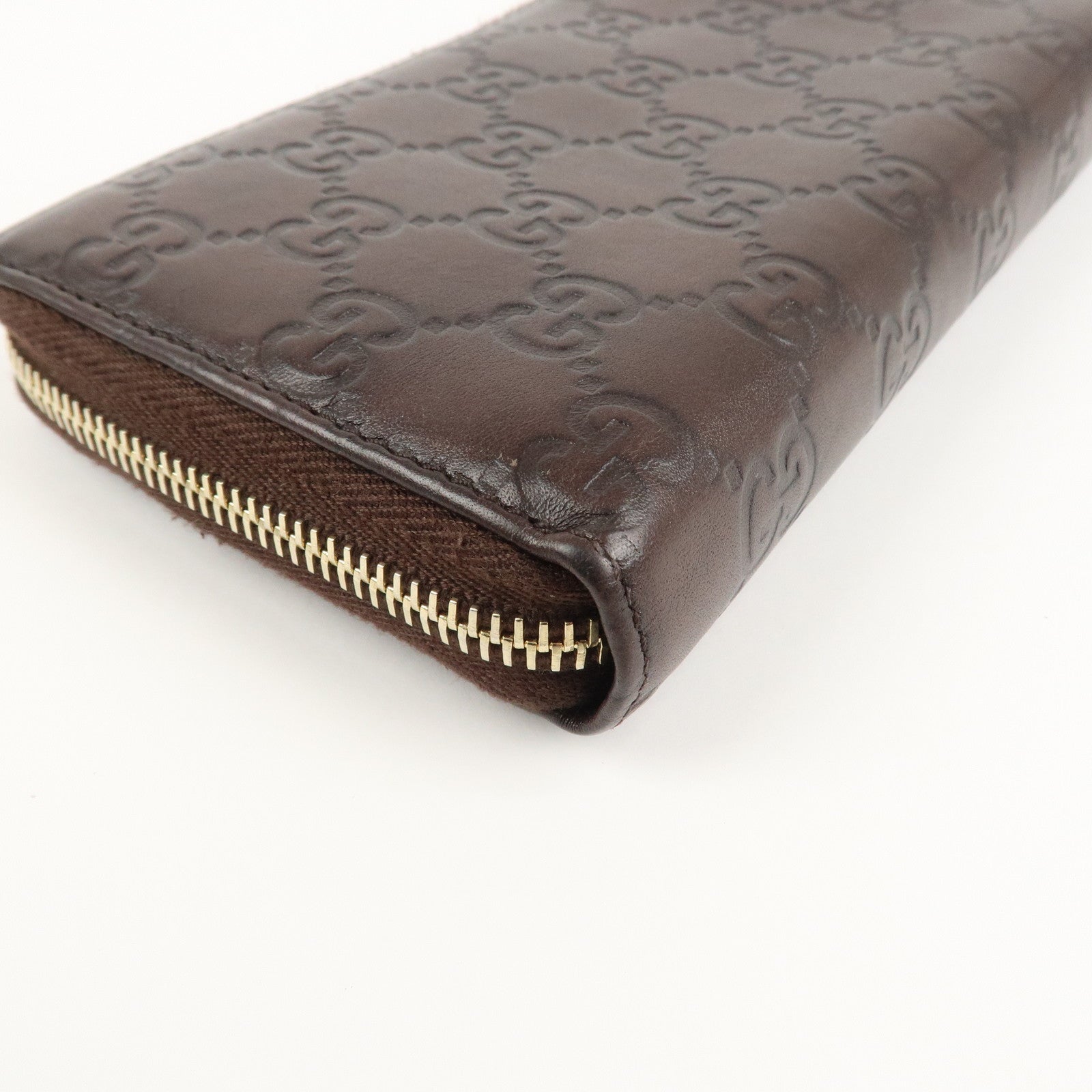 GUCCI Guccissima Leather Round Zippy Long Wallet Dark Brown 112724 Used