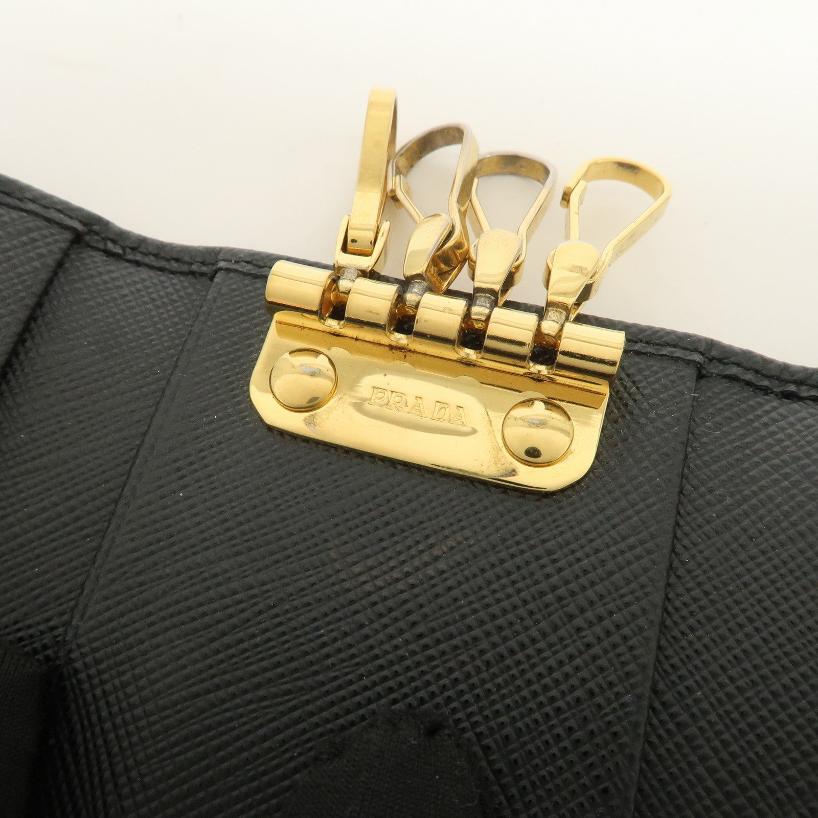 PRADA Logo Saffiano Leather Key Case Key Holder Black