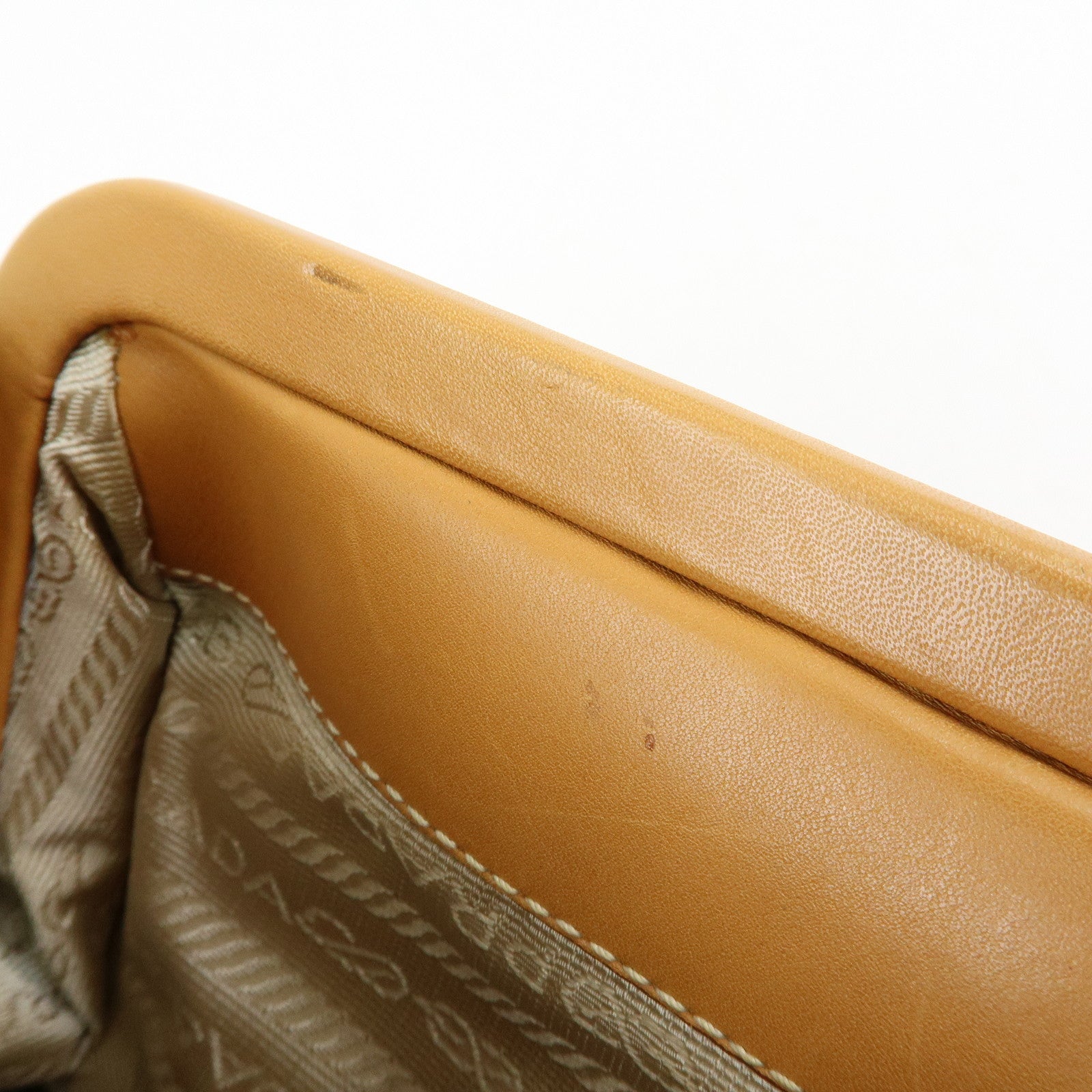 PRADA Logo Jacquard Leather Shoulder Bag Light Brown BR3481