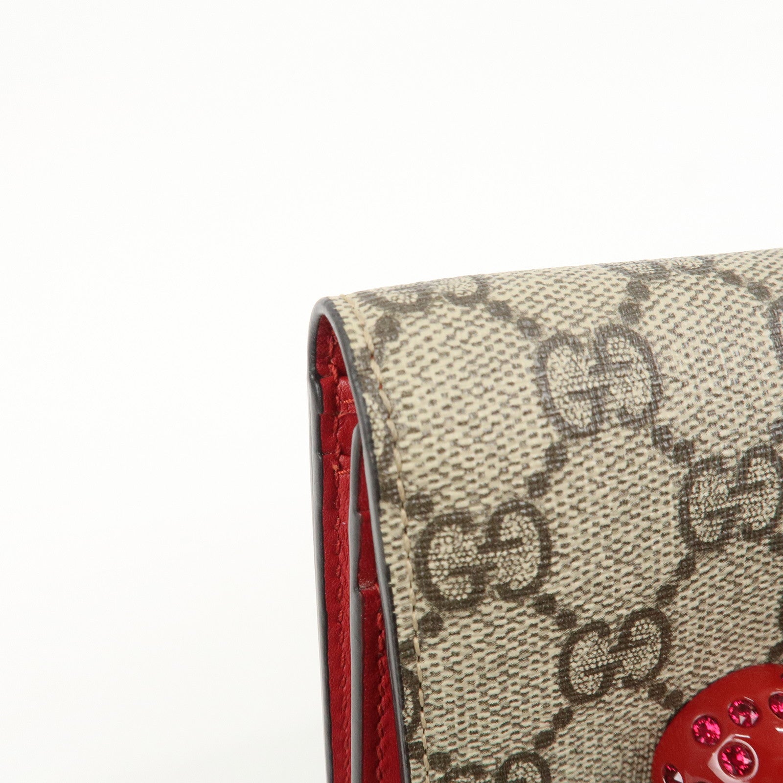 GUCCI Interlocking G GG Supreme Cherry Compact Wallet Beige 476050