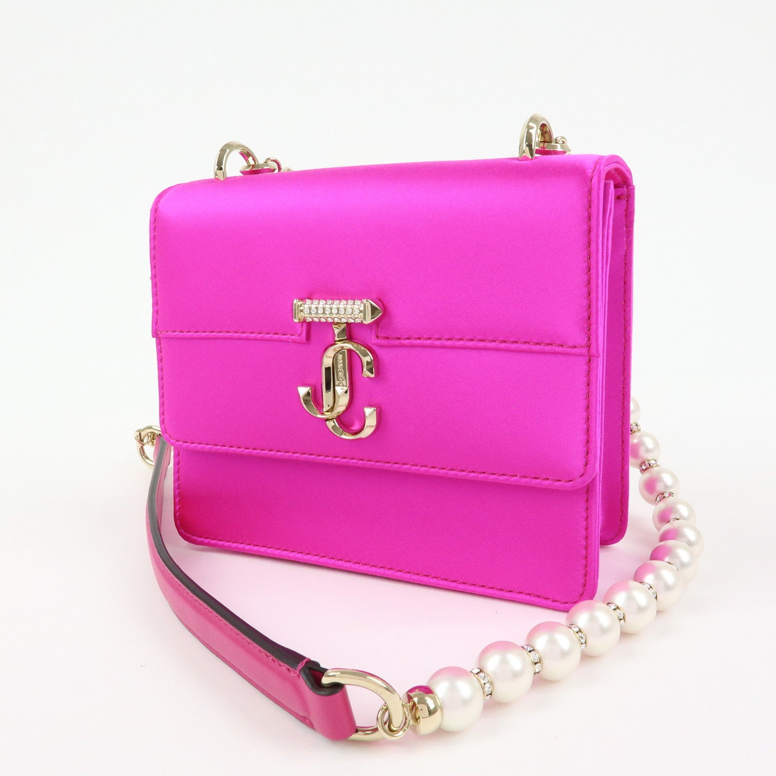 JIMMY CHOO Varenne Avenue Quad Satin Pearl Beads Shoulder Bag Pink