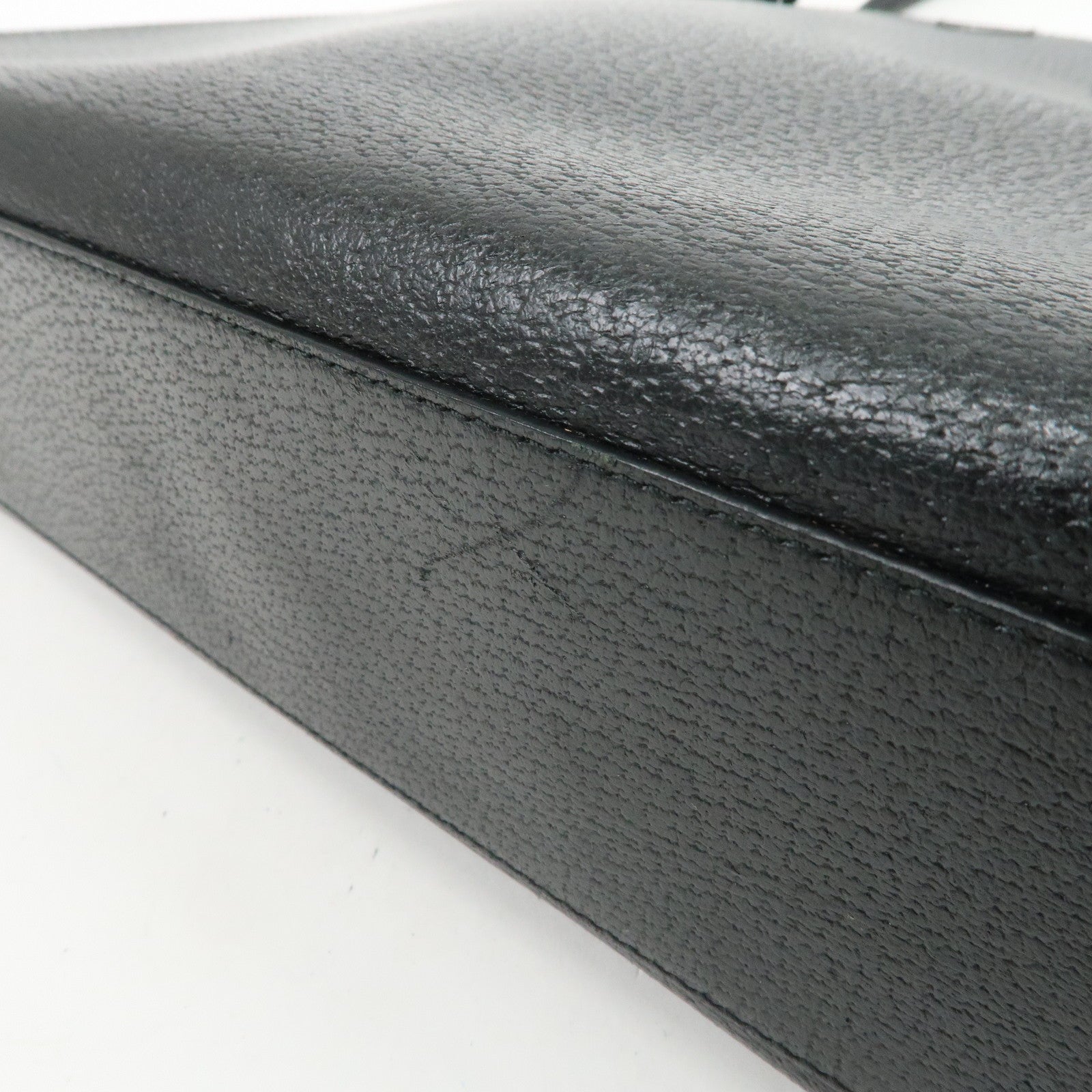 PRADA Triangle Logo Leather Tote Bag Shoulder Bag Black BR0394