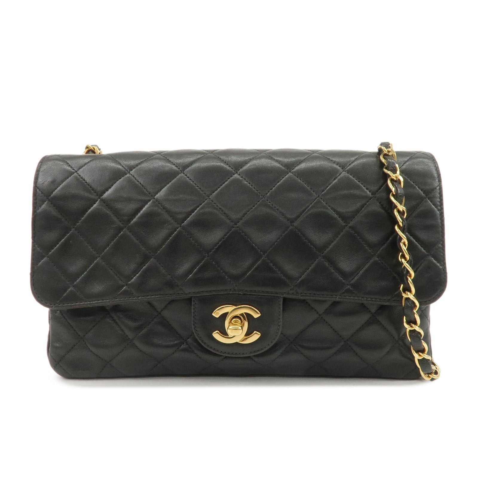 CHANEL Matelasse Lamb Skin Chain Shoulder Bag Black A01112